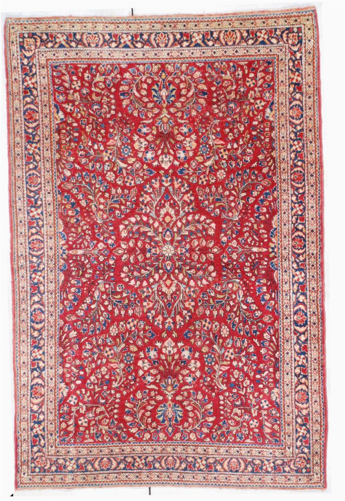 Pink and Blue oriental Rug 6757 Antique Sarouk Persian Rug 4 3" X 6 5"