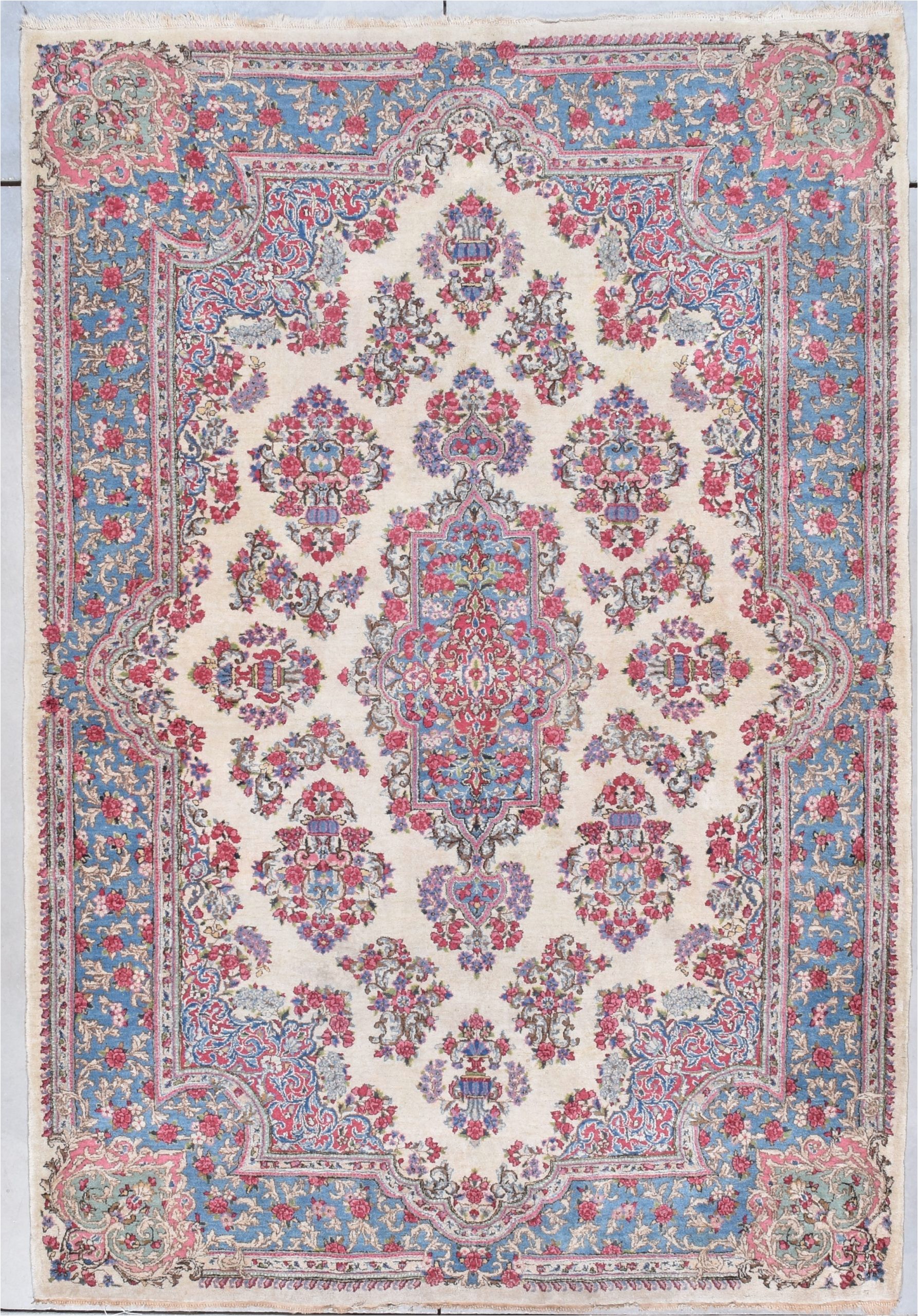 Pink and Blue oriental Rug Kerman Persian oriental Rug 6’4” X 9’1” 7954