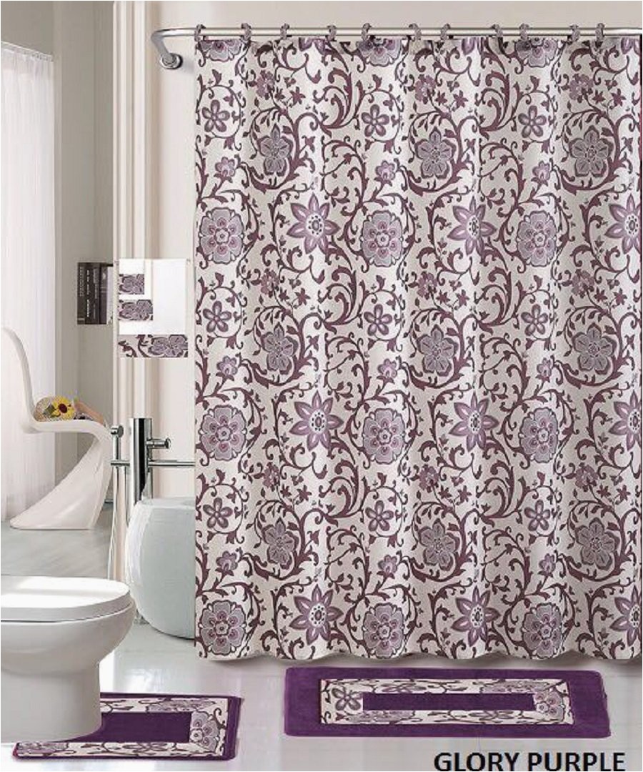 Purple Bathroom Rugs and towels 18 Piece Bath Rug Set Lavender Purple Silver Grey Print Bathroom Rugs Shower Curtain Rings and towels Sets Glory Purple Walmart
