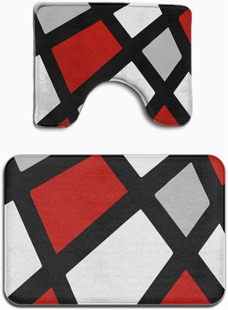 Red Memory Foam Bathroom Rugs Beach Surfer Memory Foam 2 Piece Bathroom Rug Set Red Gray Black White Geometric Skidproof Bath Mat and toilet Seat Contour Cover Rug