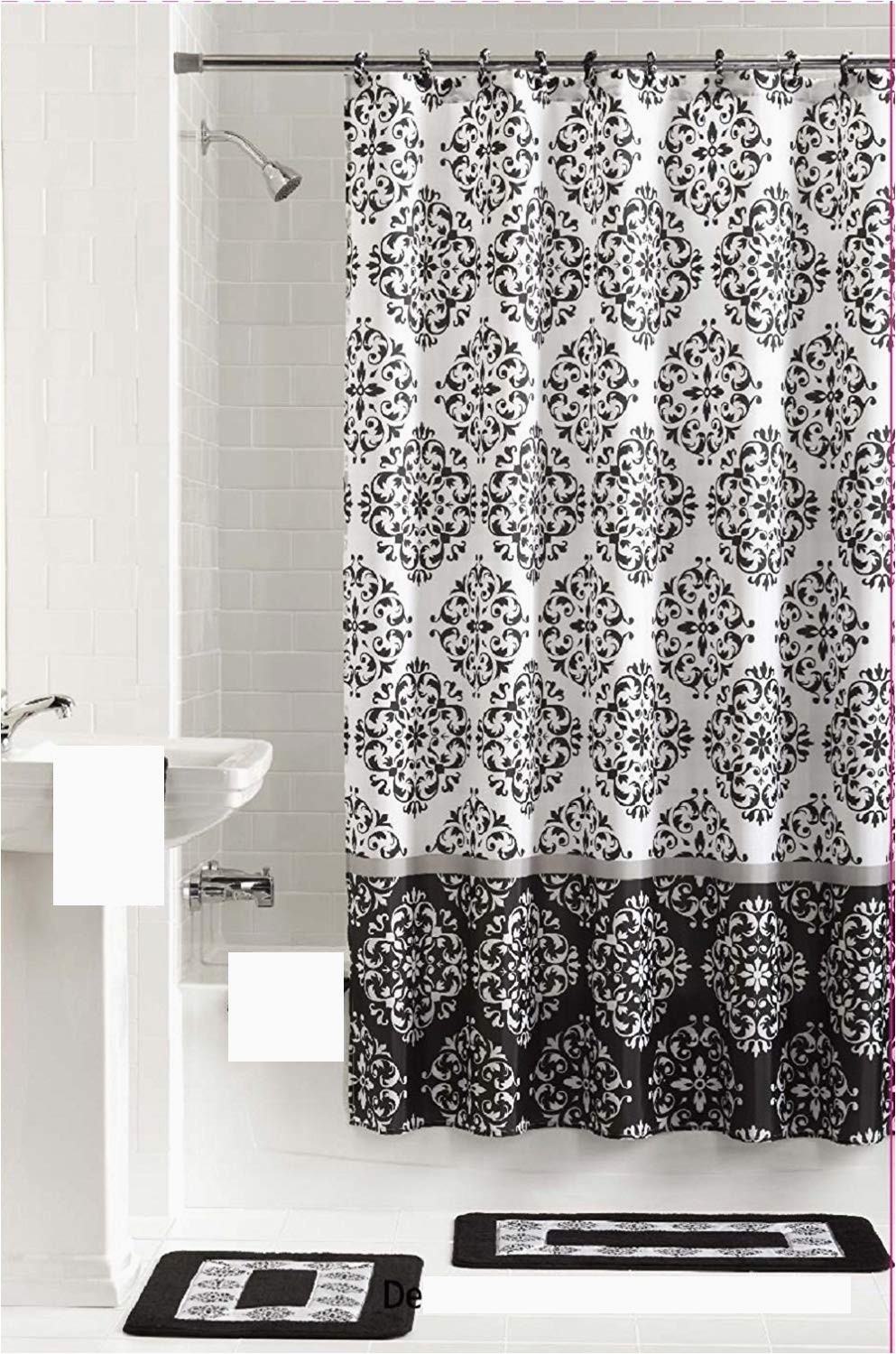 Shower Curtains with Matching Bath Rugs 15 Piece Bath Set 2 Black White Bathroom Rugs 1 Shower Curtain and 12 Matching Rings ashur