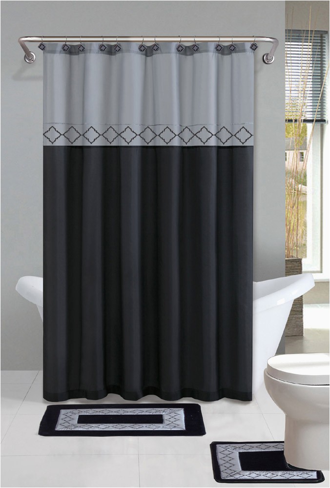Shower Curtains with Matching Bath Rugs Contemporary Bath Shower Curtain 15 Pcs Modern Bathroom Rug Mat Contour Hook Set Walmart