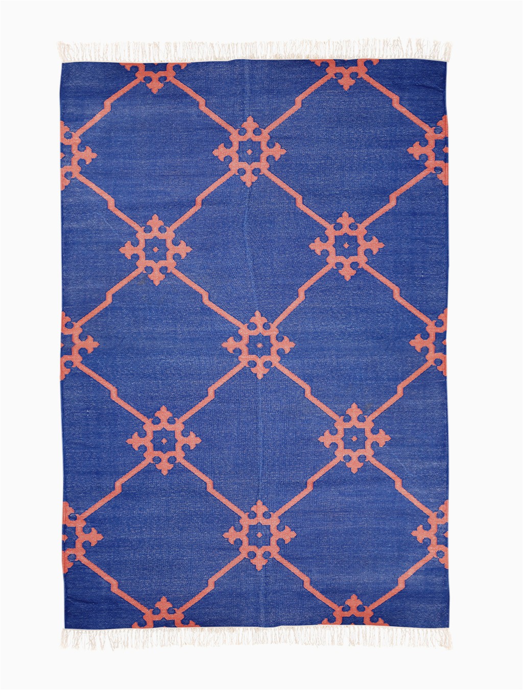 Terracotta and Blue Rug Namoonon Blue & Terracotta Coloured Cotton Dhurrie Rug Mahout Lifestyle