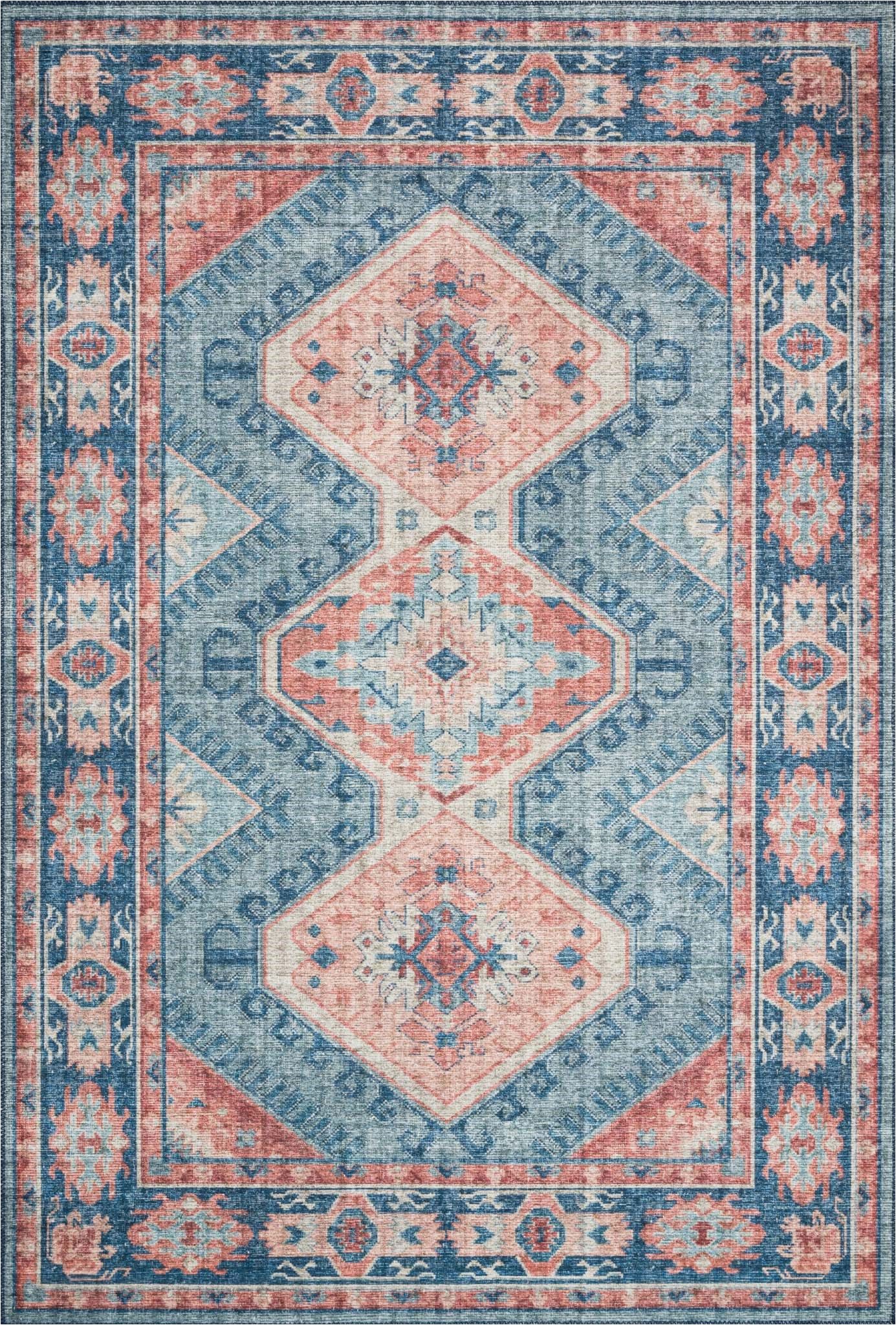 Terracotta and Blue Rug Sky 03 Color Turquoise Terracotta Size 7 6" X 9 6