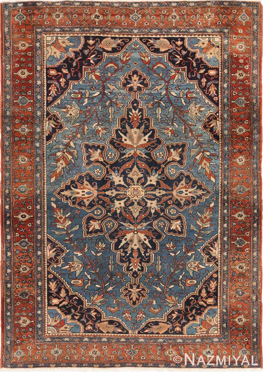 Vintage Blue Persian Rug Small Blue Background Antique Persian Malayer Rug Nazmiyal