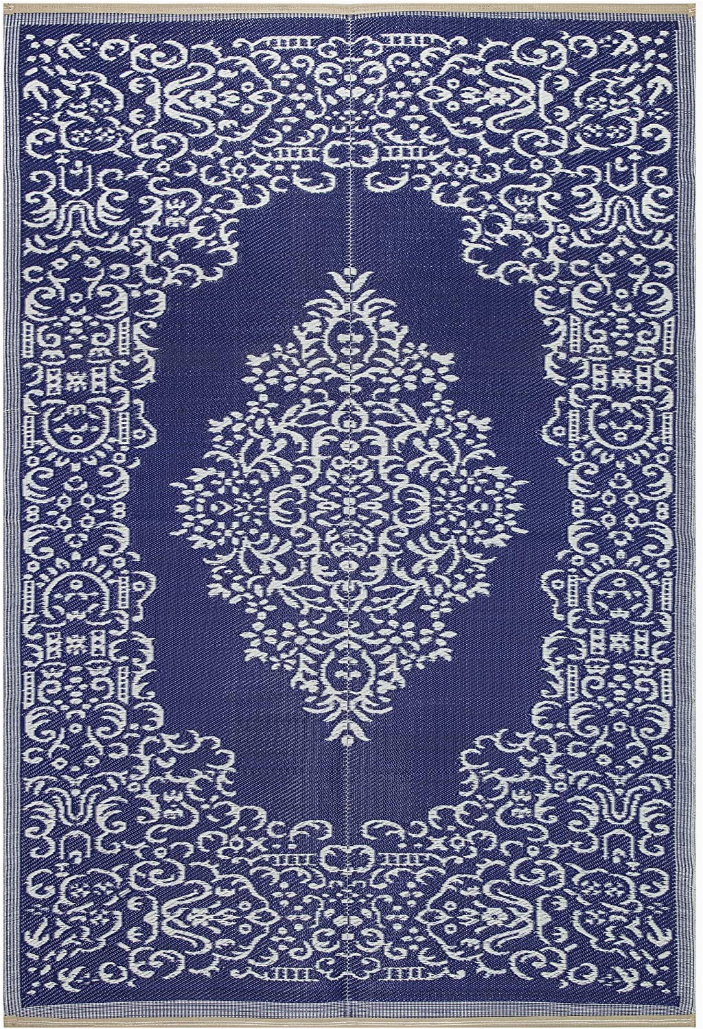 White and Blue oriental Rugs Lightweight Indoor Outdoor Reversible Plastic area Rug 5 9 X 8 9 Feet Medallion oriental Design Blue White