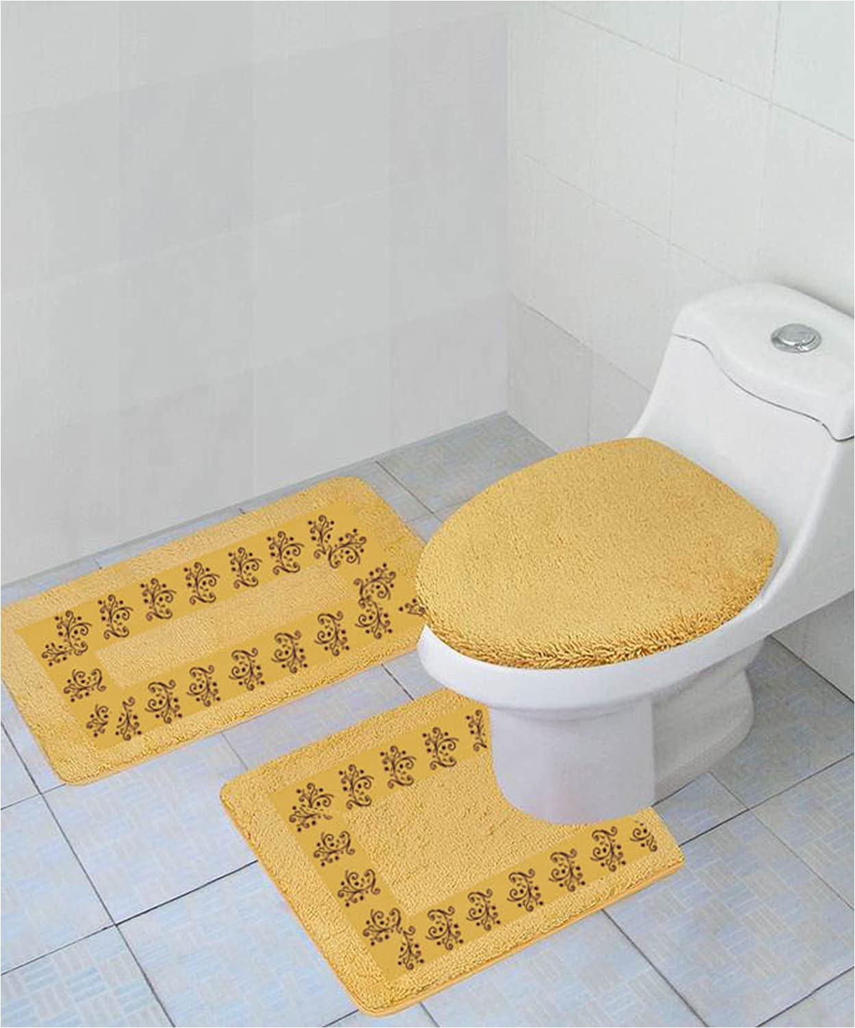 Yellow Gold Bathroom Rugs Amazon Gorgeoushomelinen 5 3 Piece Gold Embroidered