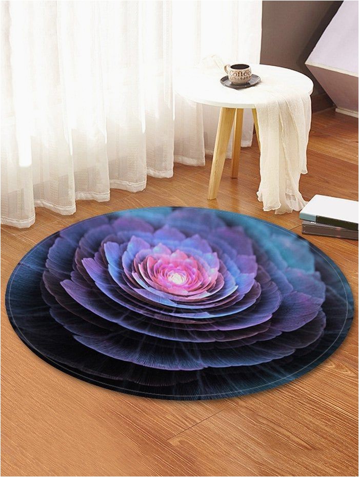 4 Ft Round Bathroom Rug 3d Flower Printed Round Fleece Floor Mat
