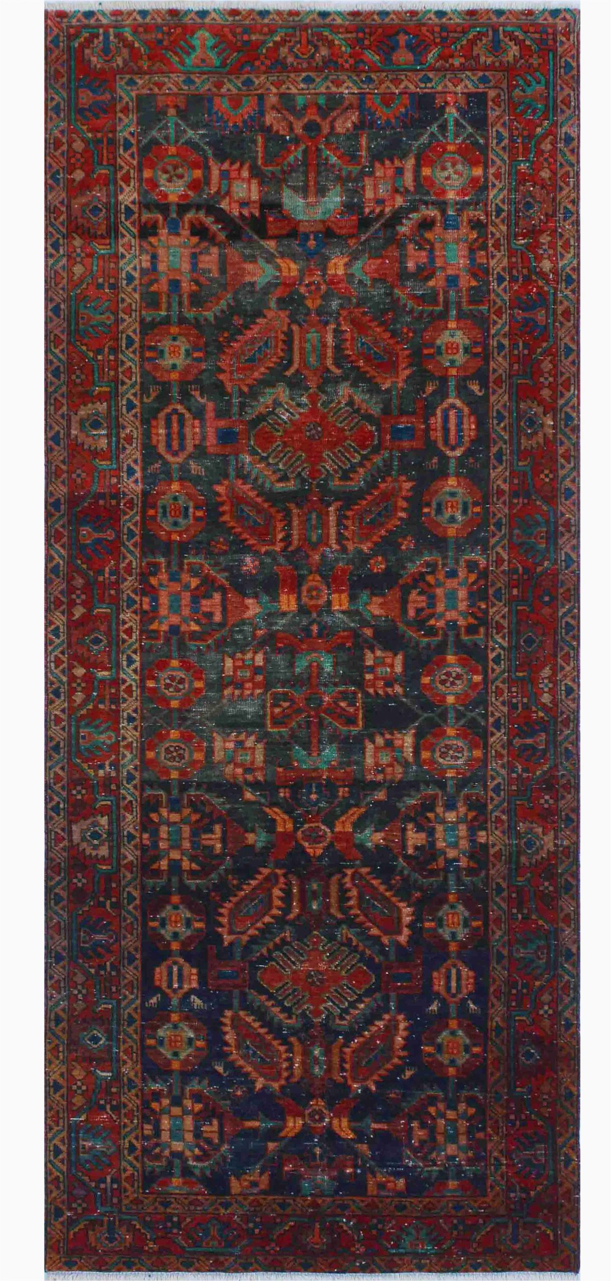 4 X 10 area Rug E Of A Kind Sherilyn Hand Knotted Red Navy 4 2" X 10 4" Runner Wool area Rug