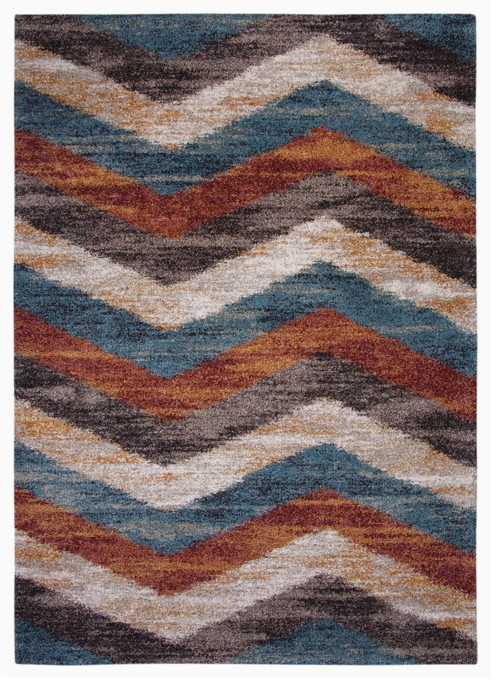 Area Rugs with Blue and Browns Rectangle Abacasa Granada Chevron area Rug Blue Brown Rust Ivory 63"x90"