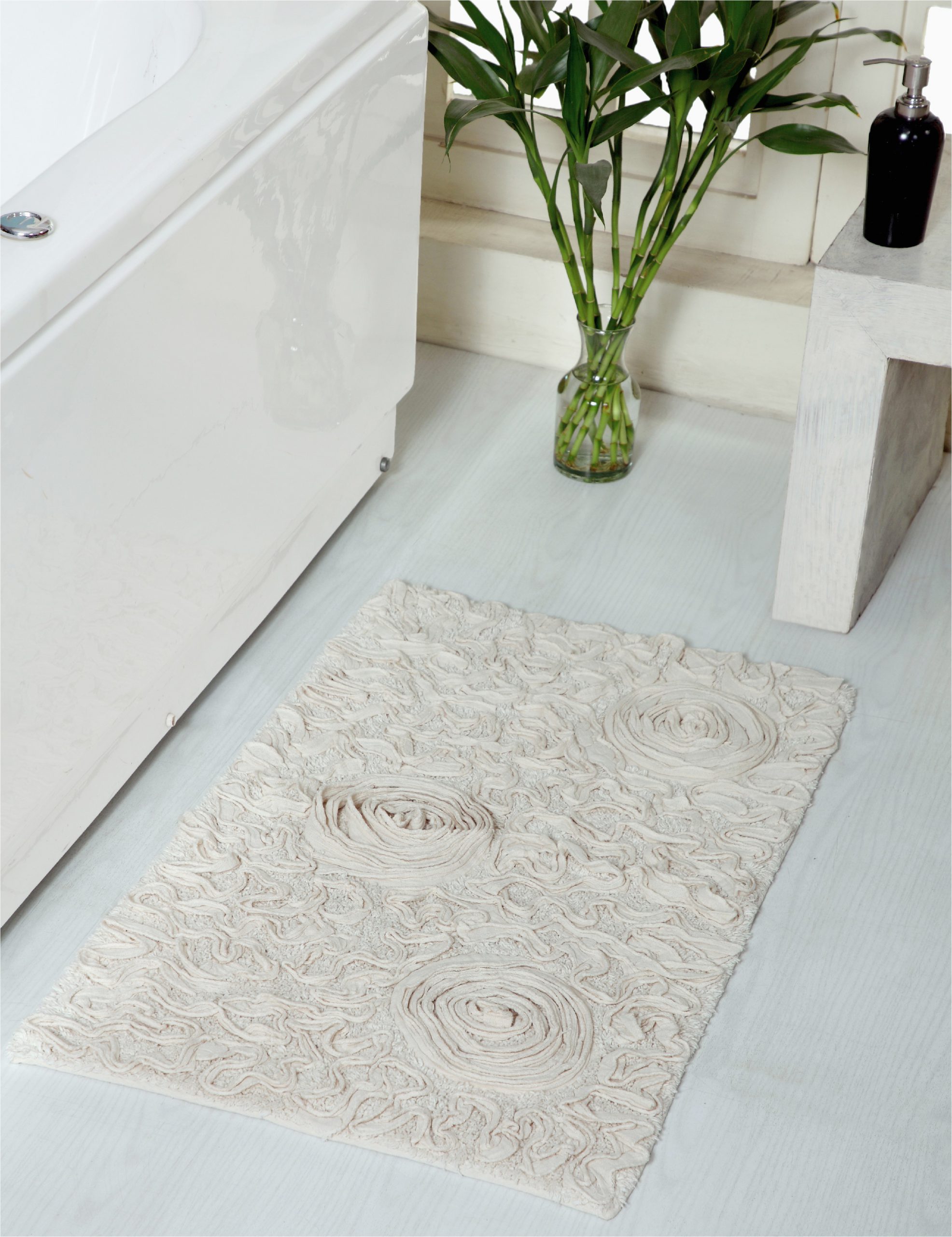 At Home Bathroom Rugs Home Weavers Bell Flower Collection Absorbent Cotton soft Bathroom Machine Wash Dry 21"x34" Natural Walmart