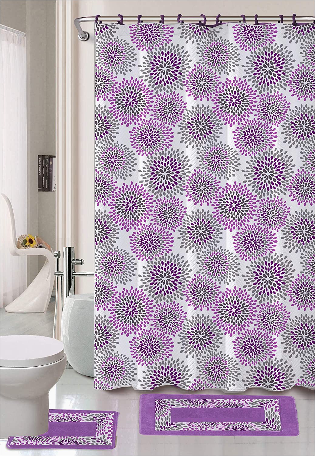 At Home Bathroom Rugs Luxury Home Collection 15 Pc Bath Rug Set Printed Non Slip Bathroom Rug Mat and Rug Contour and Shower Curtain and Rings Hooks New Lilac Light