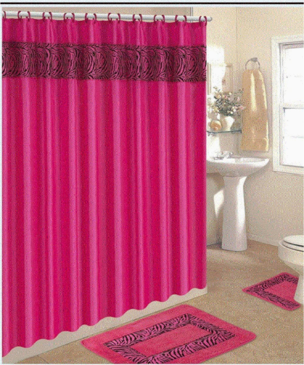Bath Curtain and Rug Set Wpm Ahf 4 Piece Bath Rug Set 3 Piece Pink Zebra Bathroom Rugs with Fabric Shower Curtain and Matching Rings