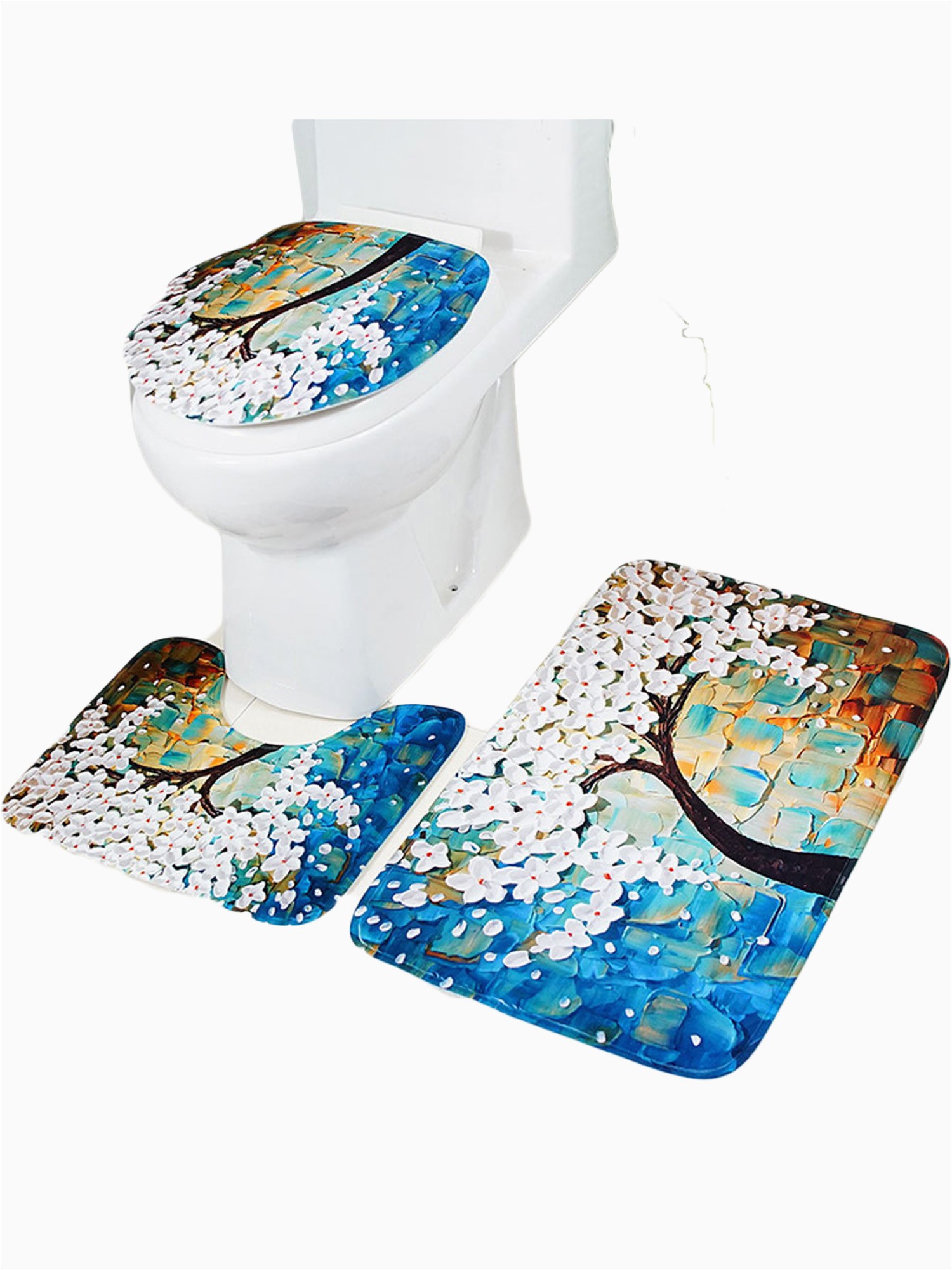Bath Rugs and toilet Seat Covers 3pcs Bathroom Floral Lid toilet Seat Cover Pedestal Rug Bath Mat Carpet Set Walmart