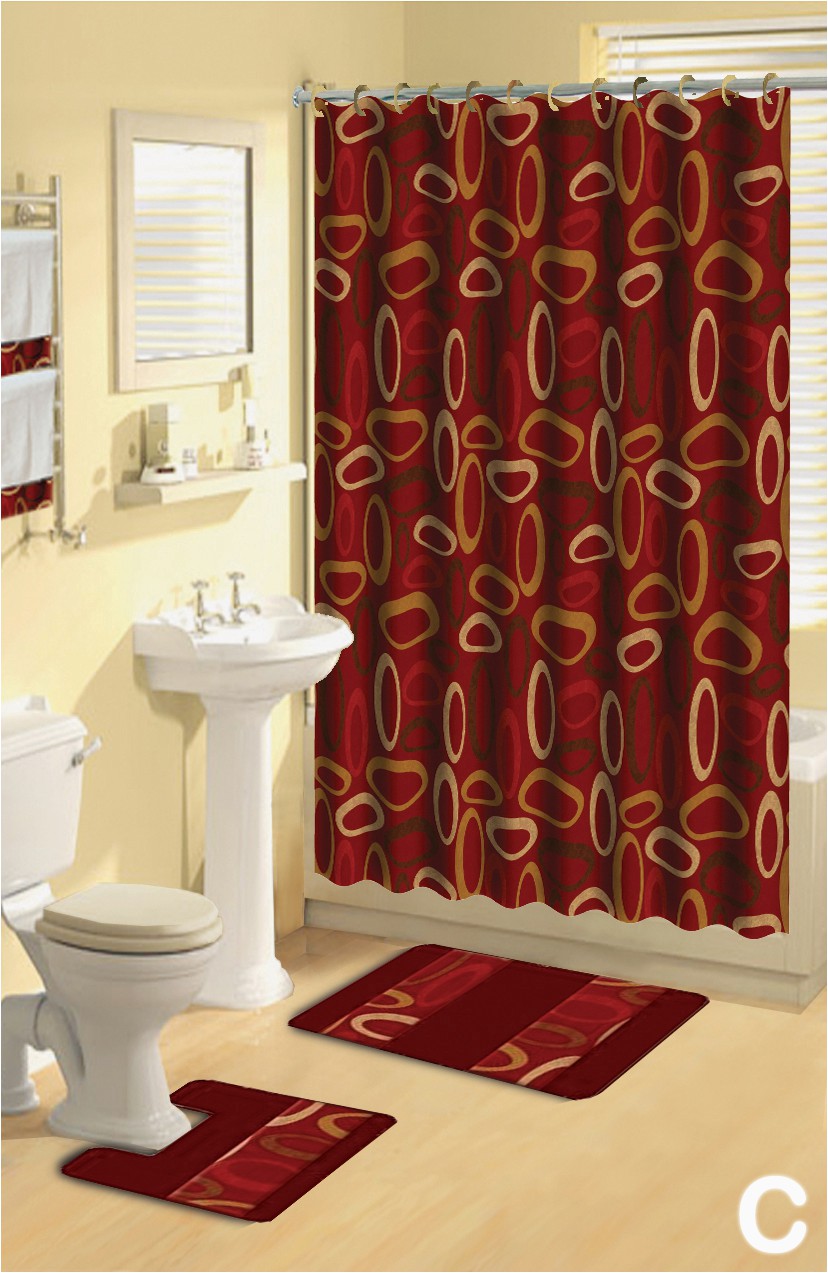 Bathroom Rug Sets Clearance Shower Curtains 17 Pcs Set Modern Bath Mat Contour Rug Hooks Hand towels