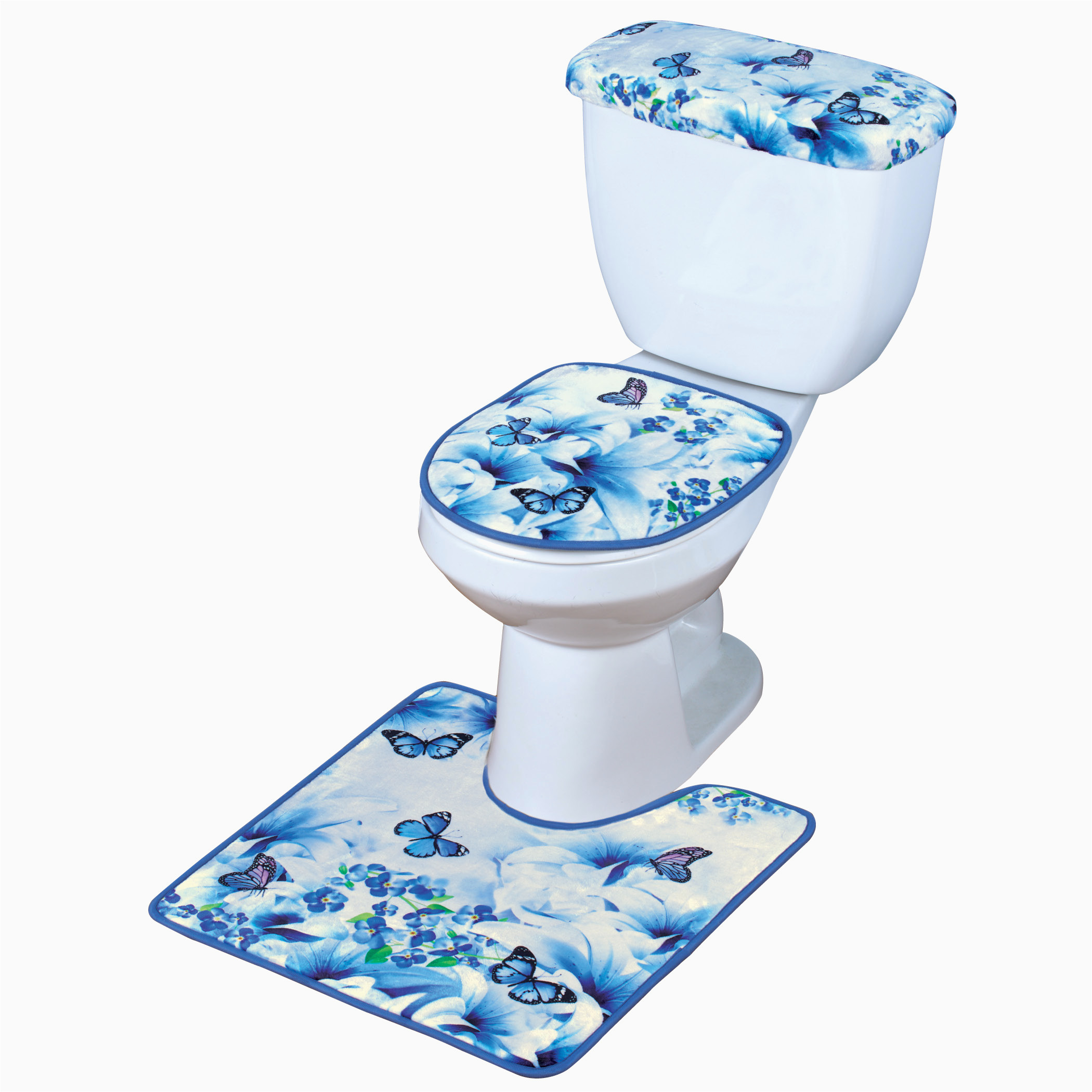 Bathroom Rug Tank Sets 3 Piece Matching butterfly toilet Set Lid Cover Tank