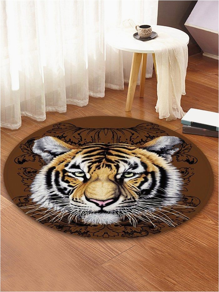 Bathroom Rugs Multi Color 3d Tiger Head Print Round Coral Fleece Floor Rug