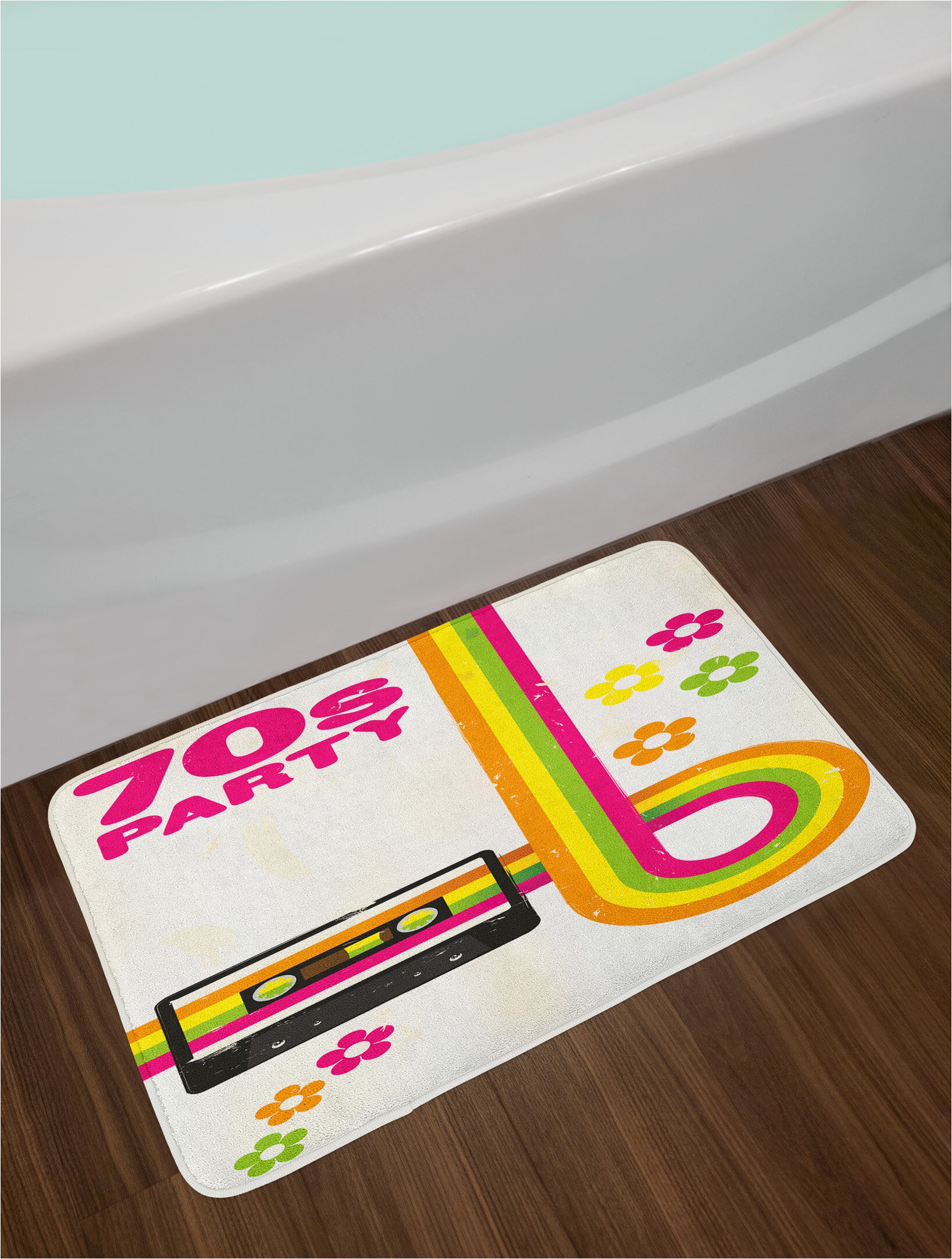Bathroom Rugs Multi Color Party Flyer Multicolor 70s Party Bath Rug