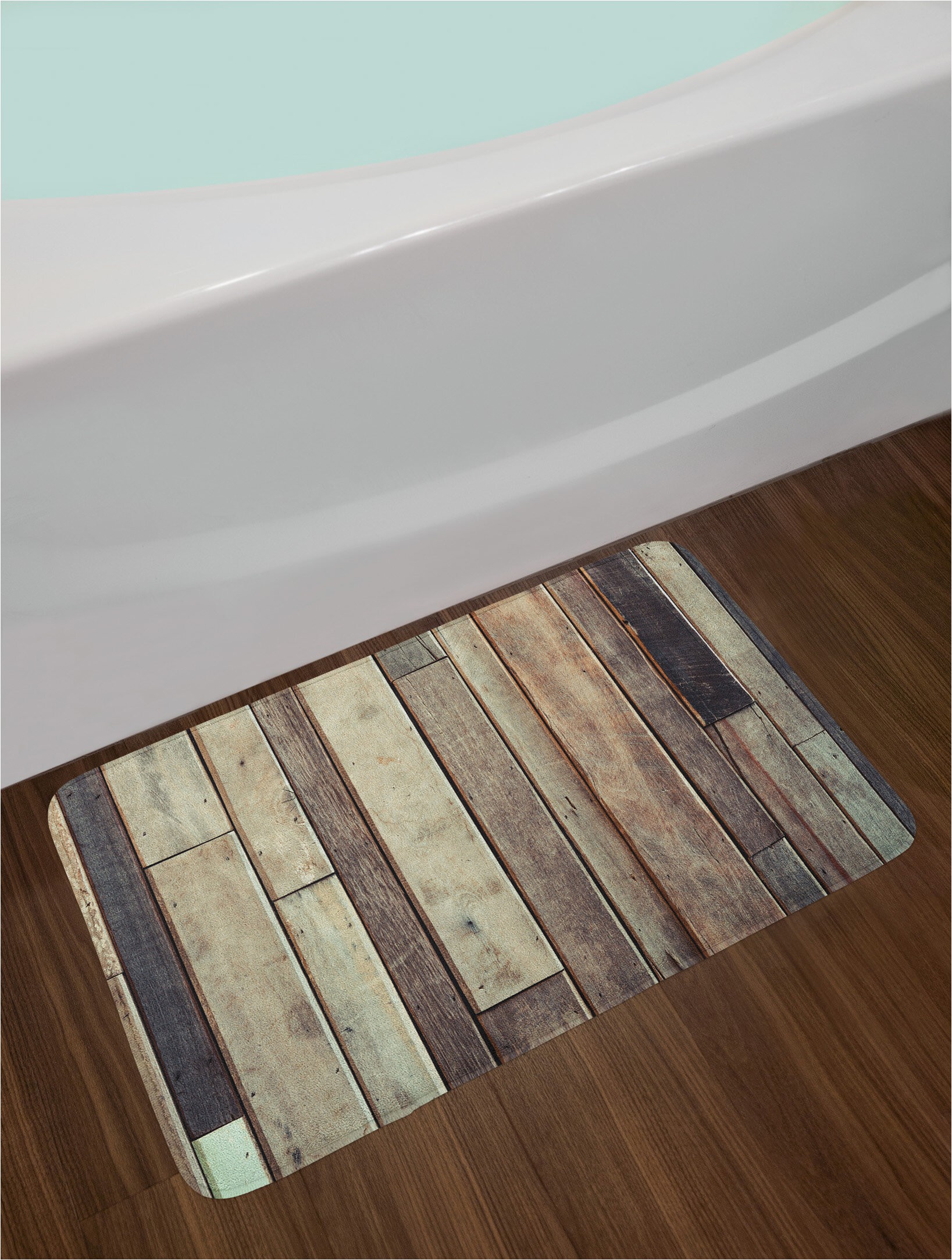 Bathroom Rugs Wall to Wall Wooden Antique Planks Flooring Wall Picture American Western Panel Graphic Print Non Slip Plush Bath Rug