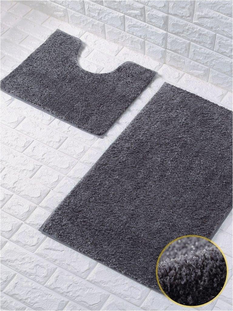 Black and Beige Bathroom Rugs Shiny Sparkling 2pcs Bath Mat Sets Non Slip Water Absorbent Bathroom Rugs Dark Grey by fort Collections