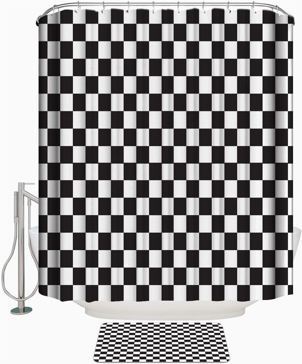 Black and White Checkered Bathroom Rug Amazon Shower Curtain Set with Bath Rug Modern Black