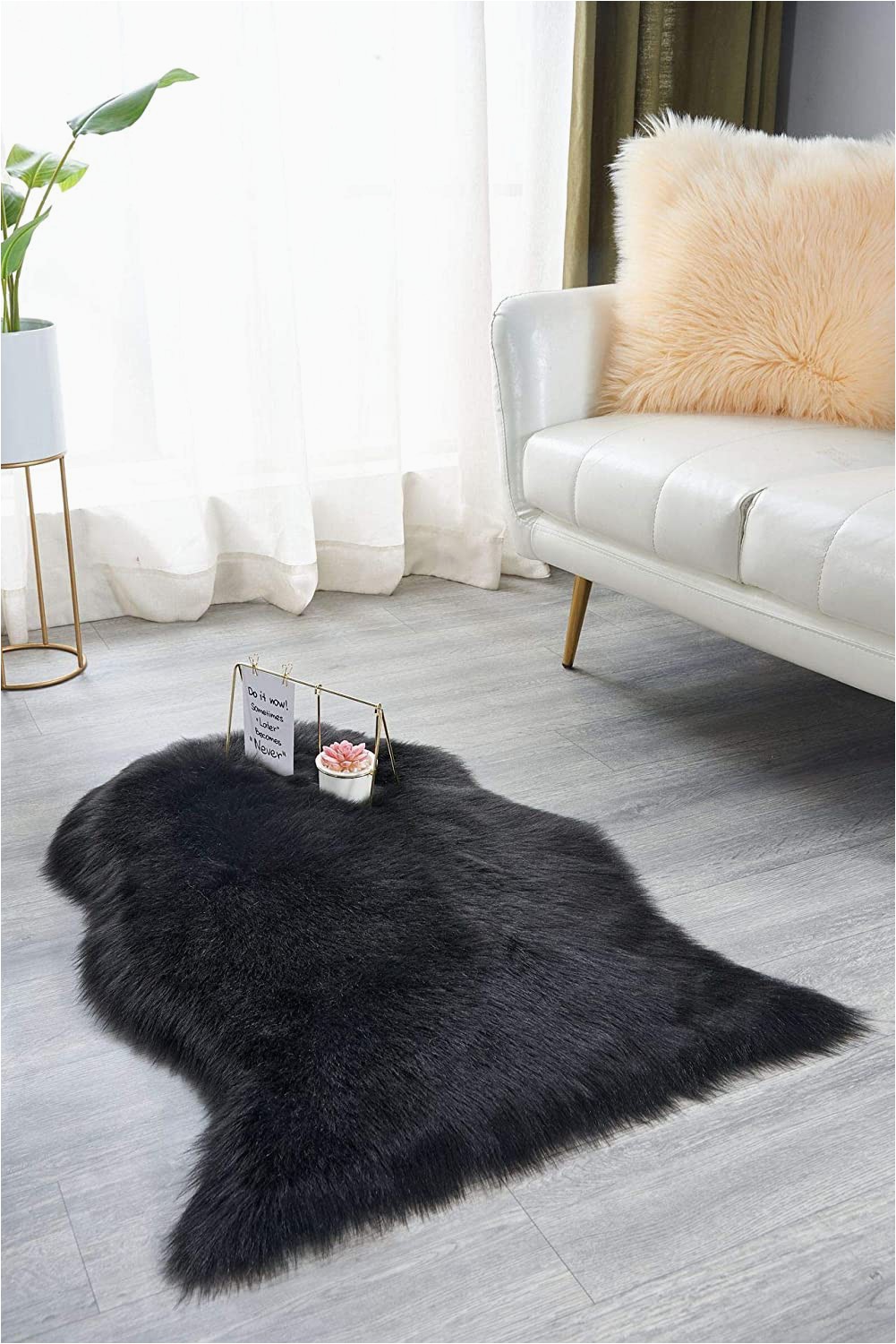 Black Fuzzy Bathroom Rug Super soft Faux Sheepskin Rug Plush Thick Fuzzy sofa Couch Seat Cushion Cover Fur Carpets for Living Room Bedside Mats solid Color Mondern Luxury