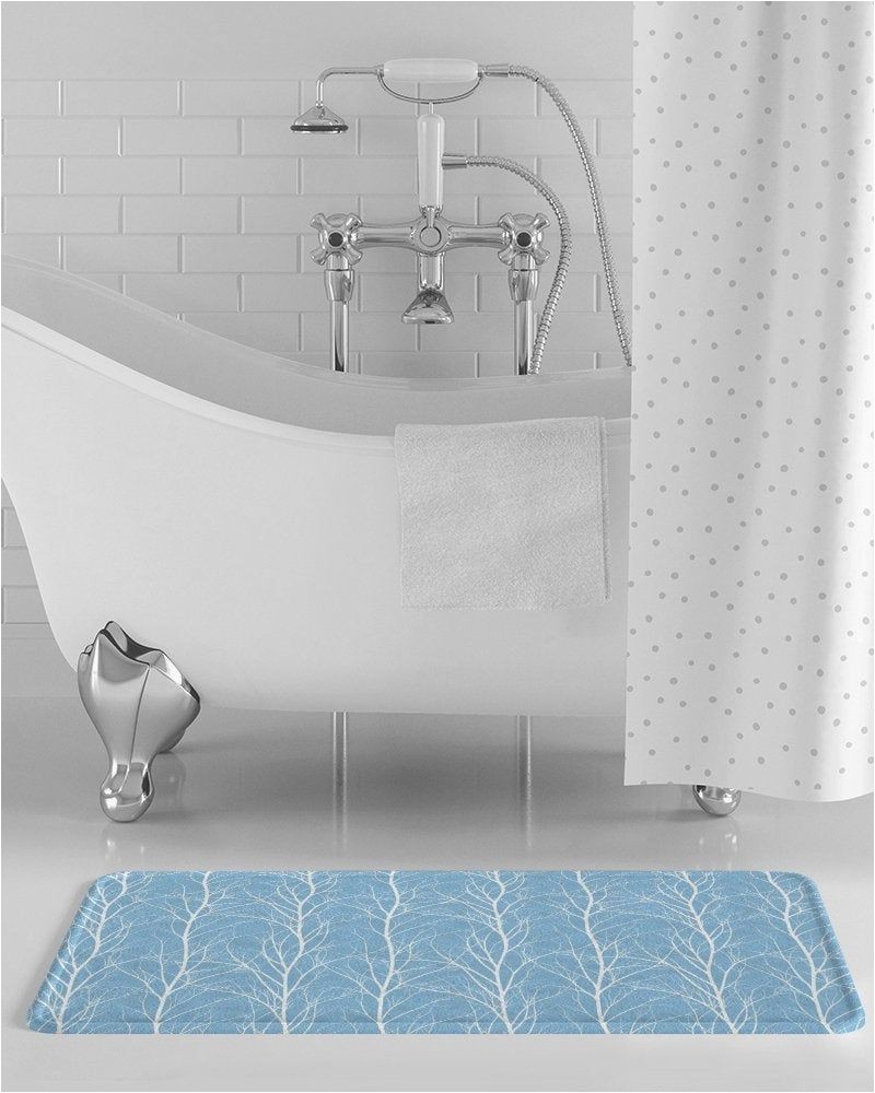 Blue Grey Bathroom Rugs White Branches On A Blue Bath Mat Blue Bathroom Decor