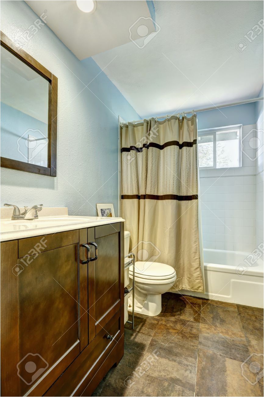 Brown and Blue Bathroom Rugs Bathroom with Brown Tile Floor and Light Blue Walls Wooden Brown