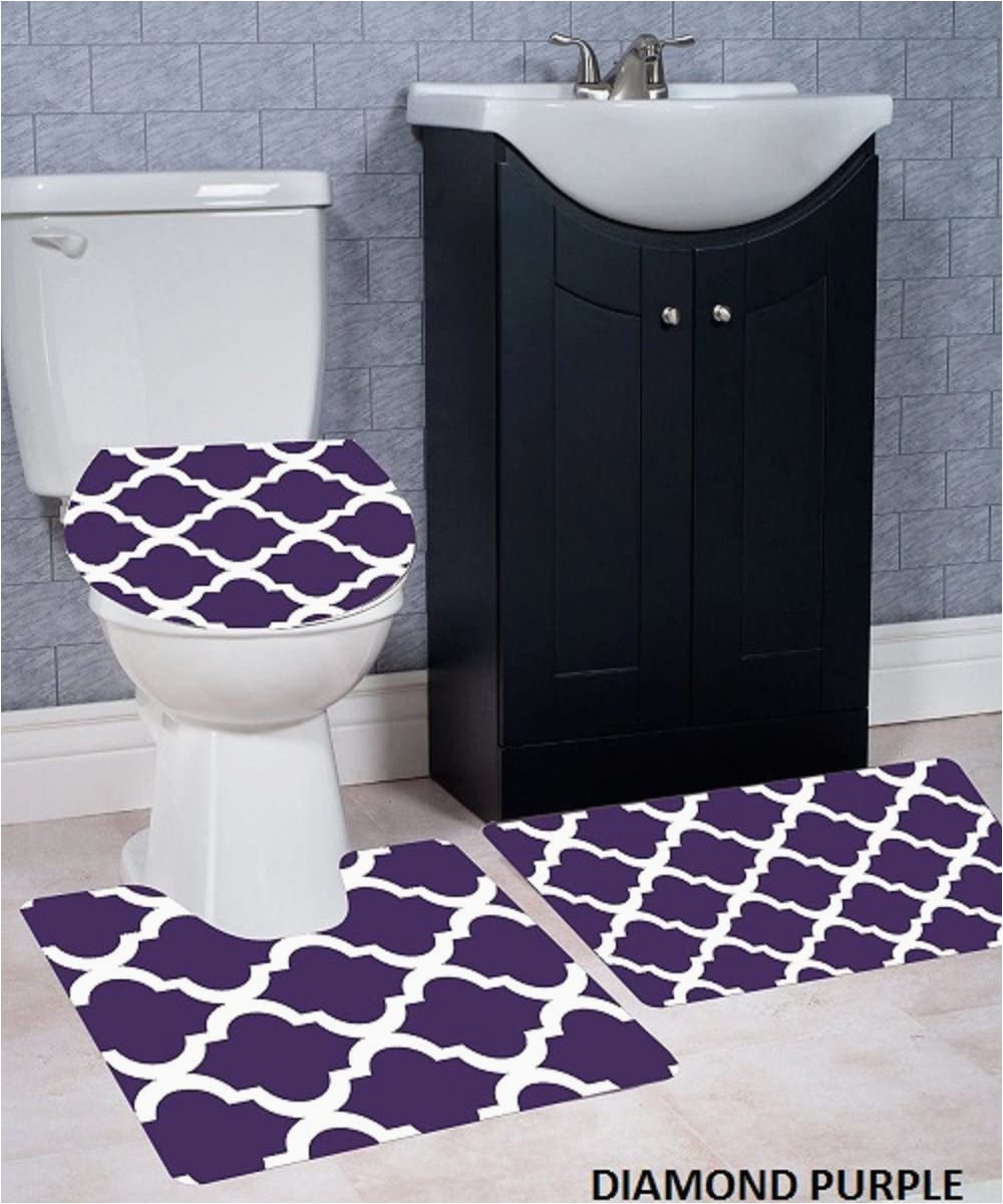 Cheap 3 Piece Bathroom Rug Sets Wpm 3 Piece Bath Rug Set Diamond Pattern Bathroom Rug 50cmx80cm Contour Mat 50cmx50cm with Lid Cover Purple