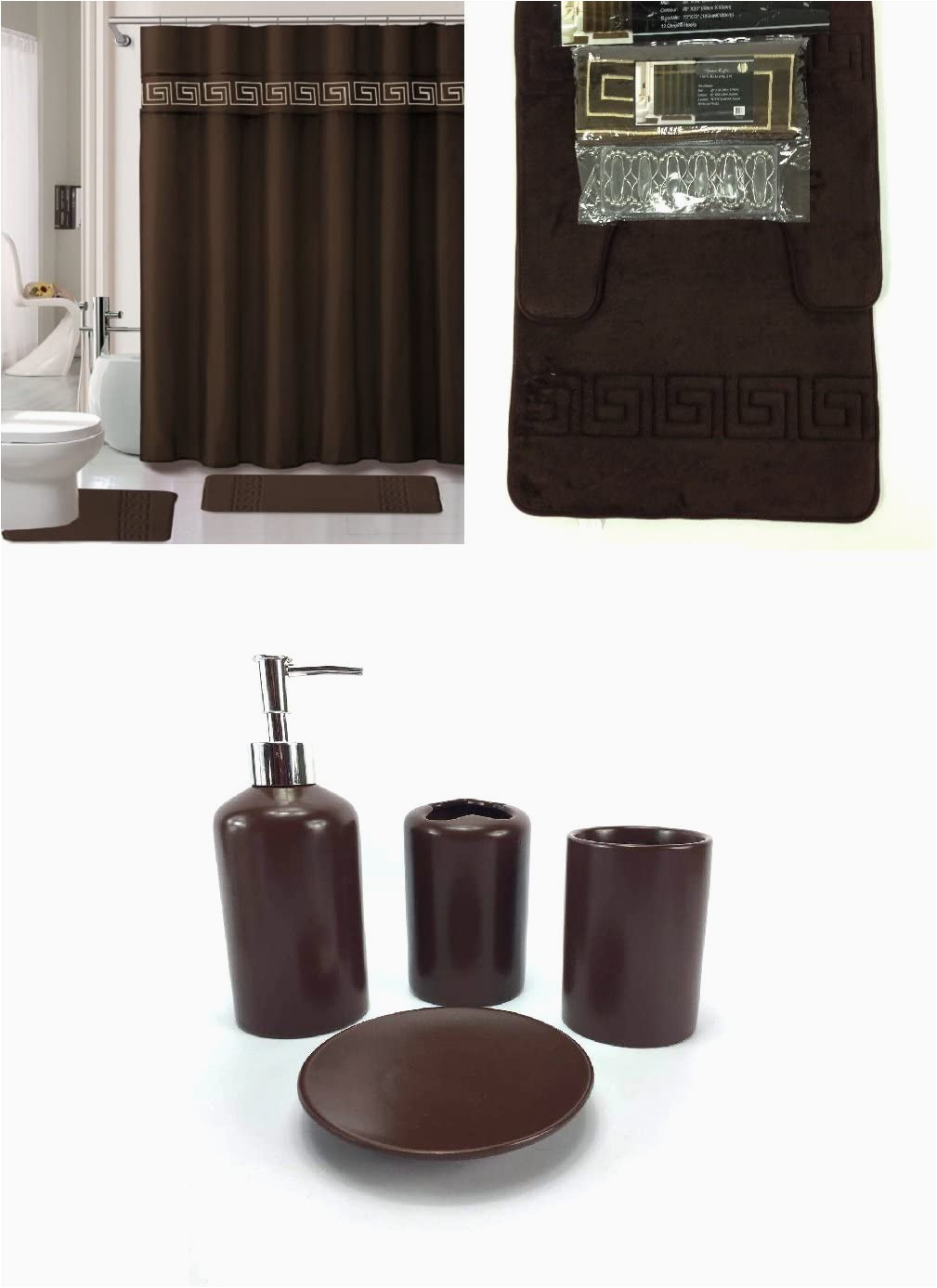 Chocolate Brown Bathroom Rug Set 19 Piece Bath Accessory Set Coffee Brown soft Memory Foam