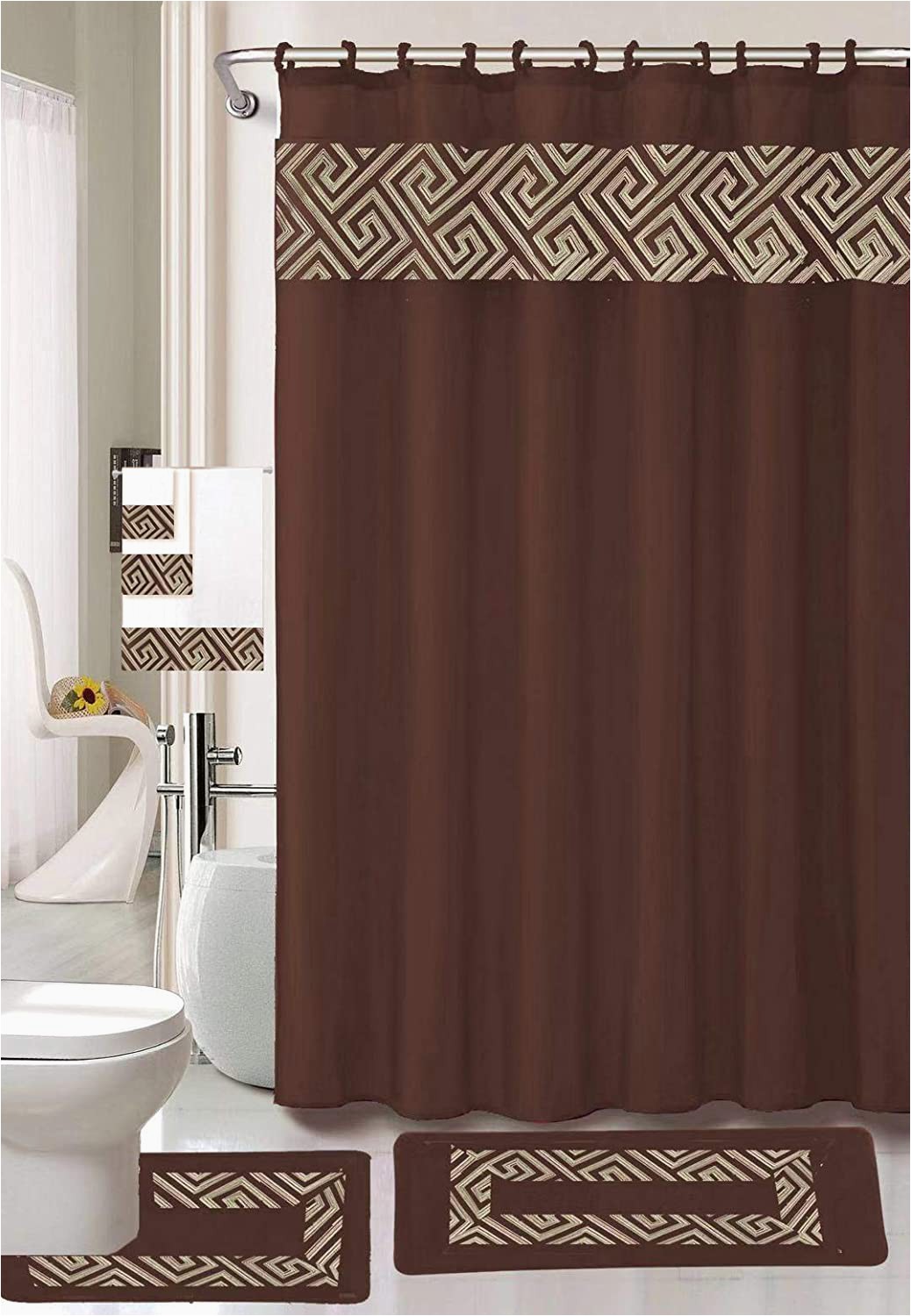 Chocolate Brown Bathroom Rug Set Luxury Home Collection 18 Piece Embroidery Non Slip Bathroom