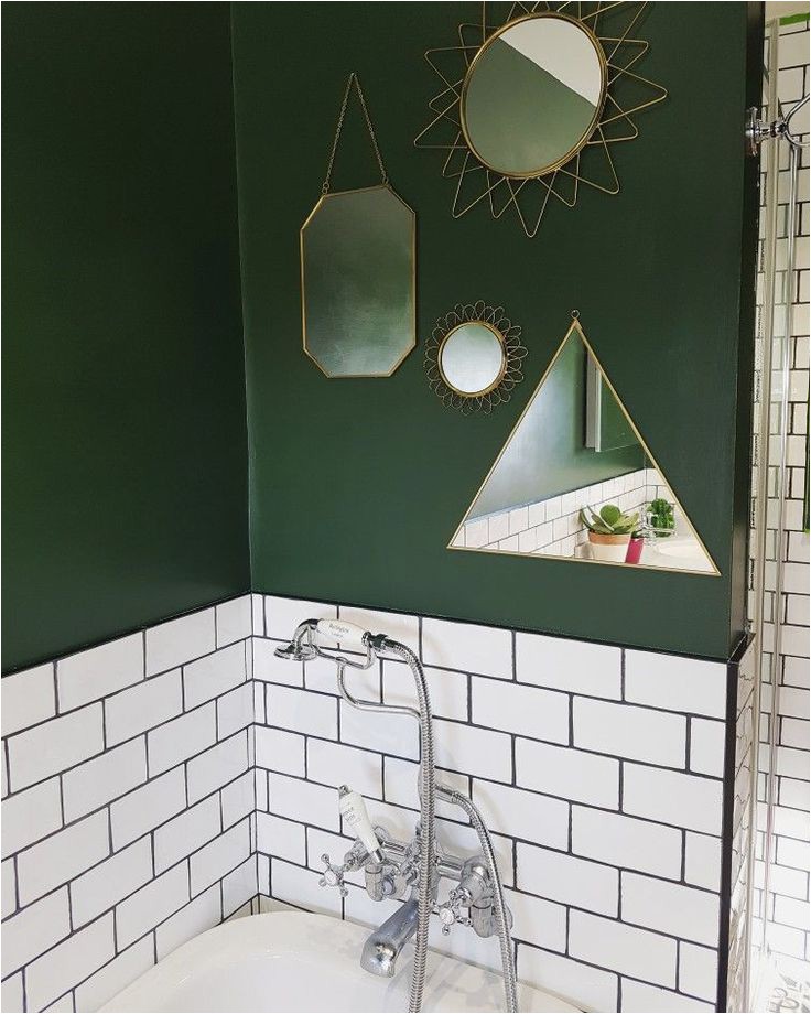 Dark forest Green Bathroom Rugs Gold Mirror Feature On forest Green Bathroom Wall