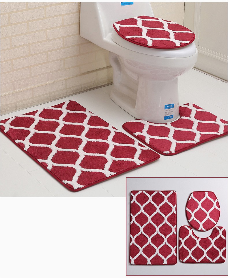 Deep Red Bathroom Rugs Bathroom toilet Seat Cover Rug Mat Moroccan Dark Red Blue