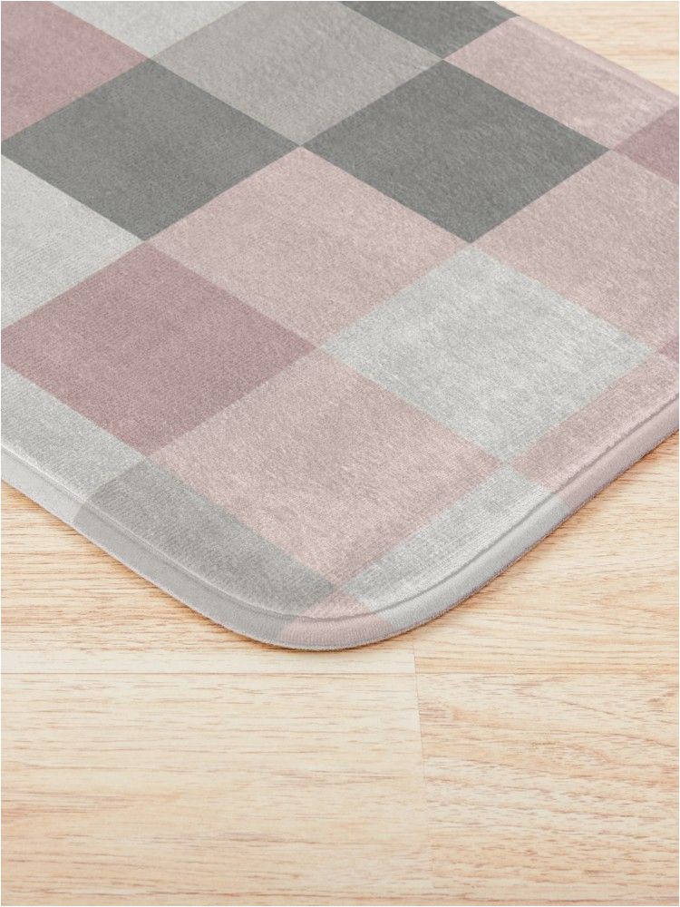 Dusty Rose Bath Rugs Dusty Rose Rose and Grey Squares Bath Mat by Blertadk