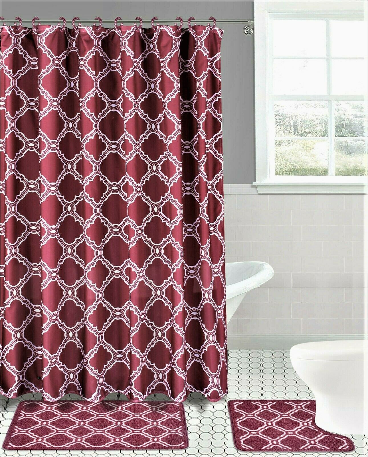 Elegant Bathroom Rug Sets Elegant 4pc Set Bathroom Trellis Morocco Honey Pattern Burgundy Rug softy Washable Includes 1 Bath Mat 18"x 30" 1 Bath Mat 17"x 17" 12 Fabric