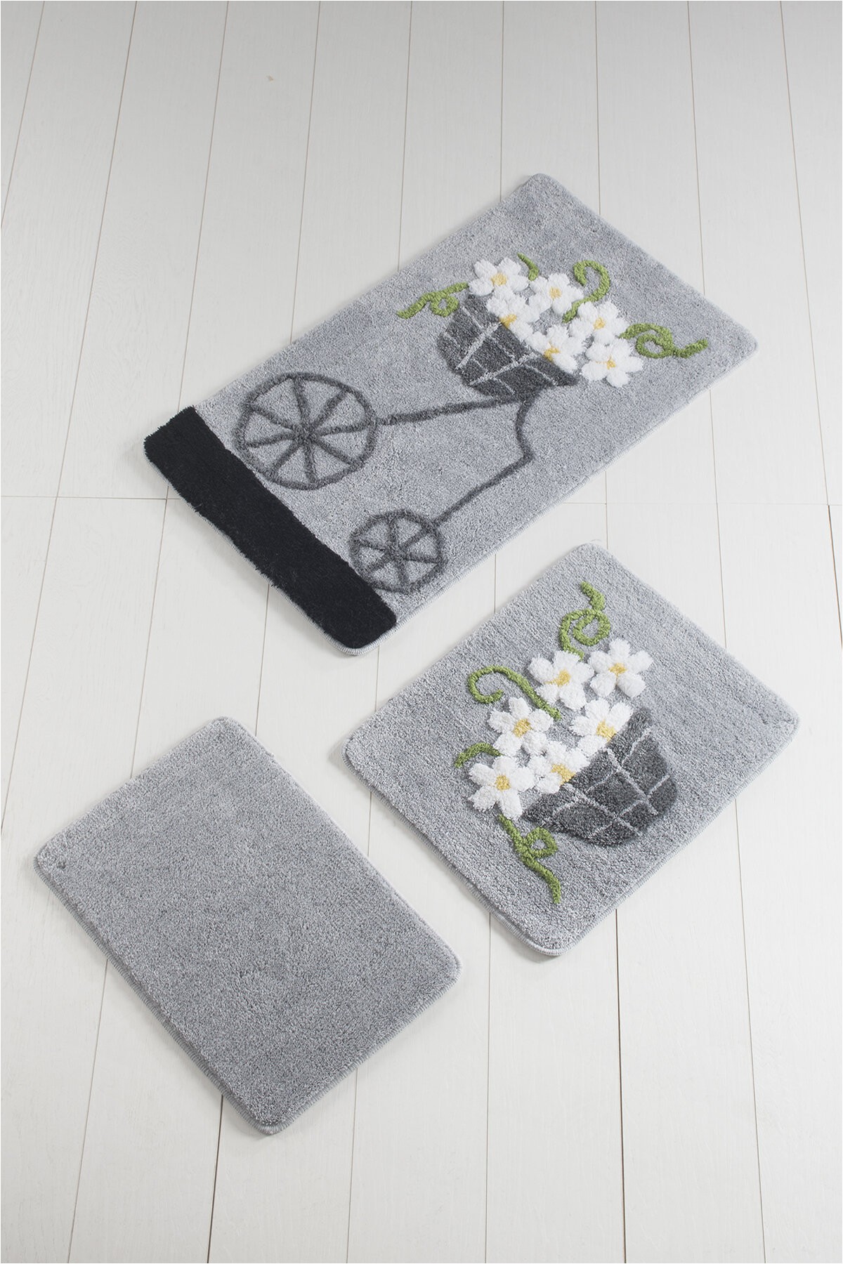 Emerald Green Bathroom Rug Set Delton Rectangle Non Slip Floral Piece Bath Rug Set