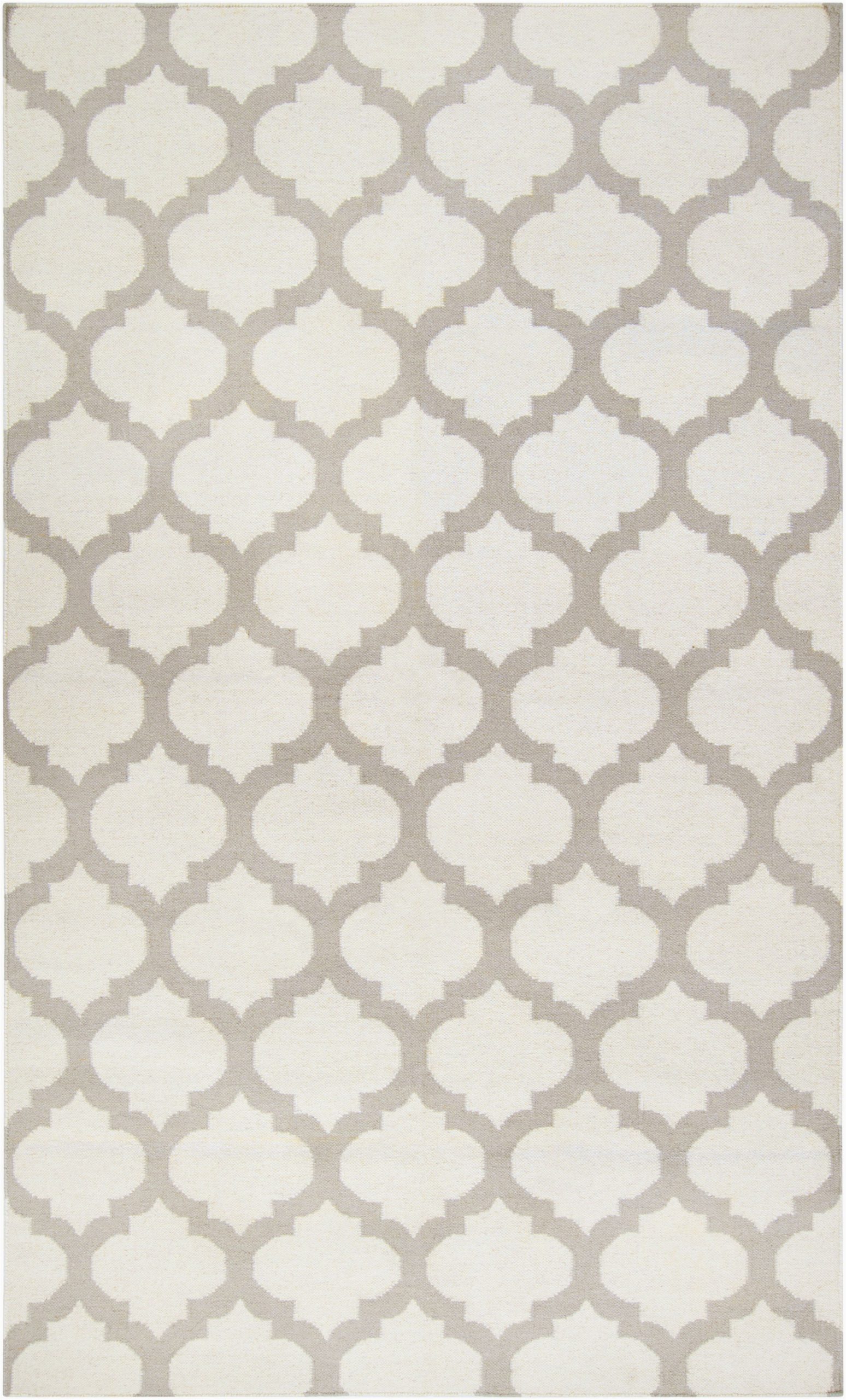 Grey Tan and White area Rug Frontier White and Grey Trellis Print Rug