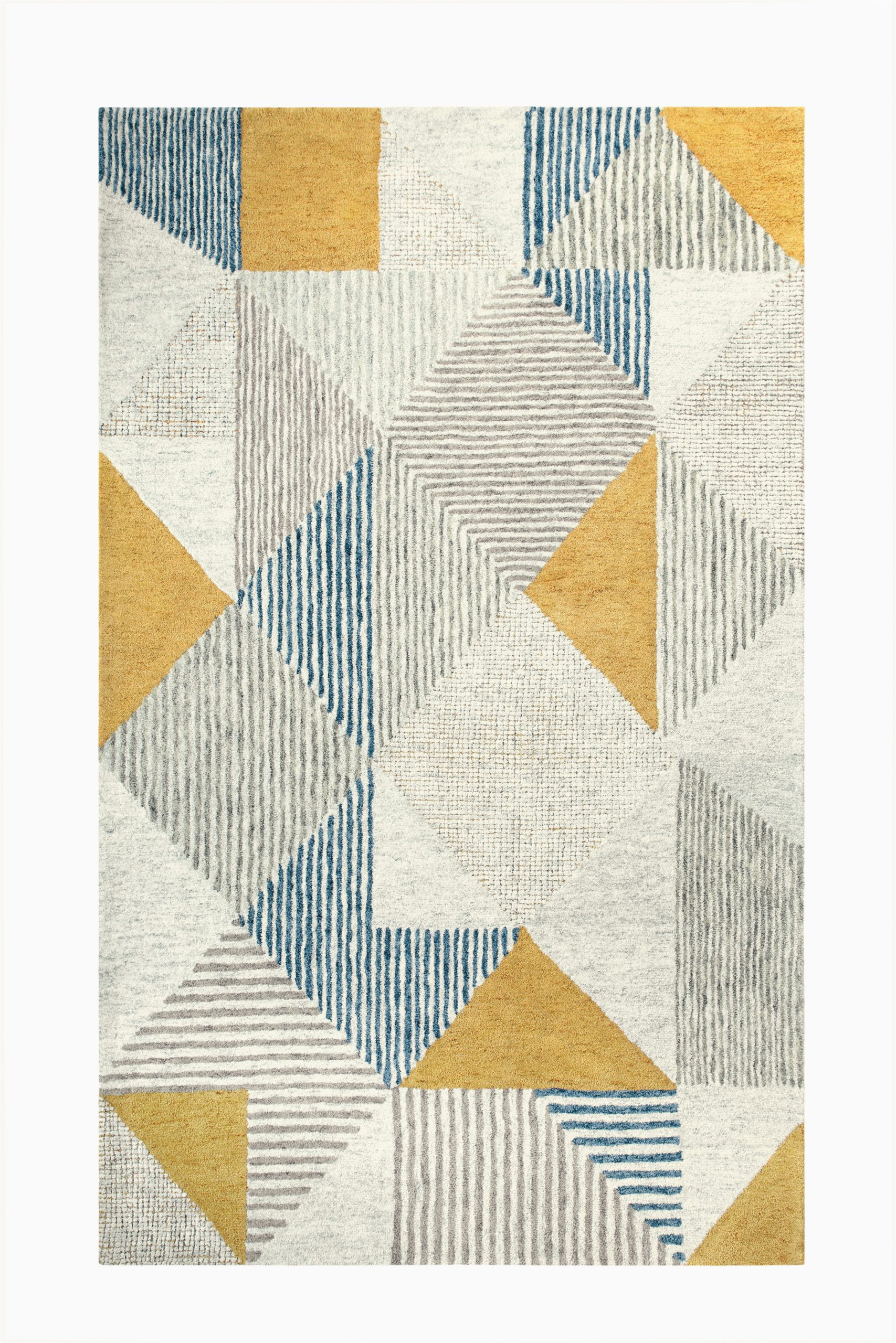 Grey Yellow White area Rug Griffin Geometric Handmade Tufted Wool Blue Gray Yellow area Rug