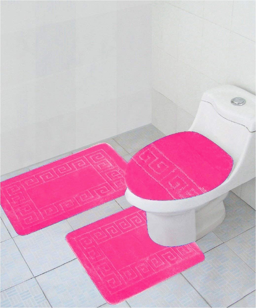 Hot Pink Bathroom Rug Set 3 Piece Hot Pink Greek Key Pattern Bathroom Rug Set
