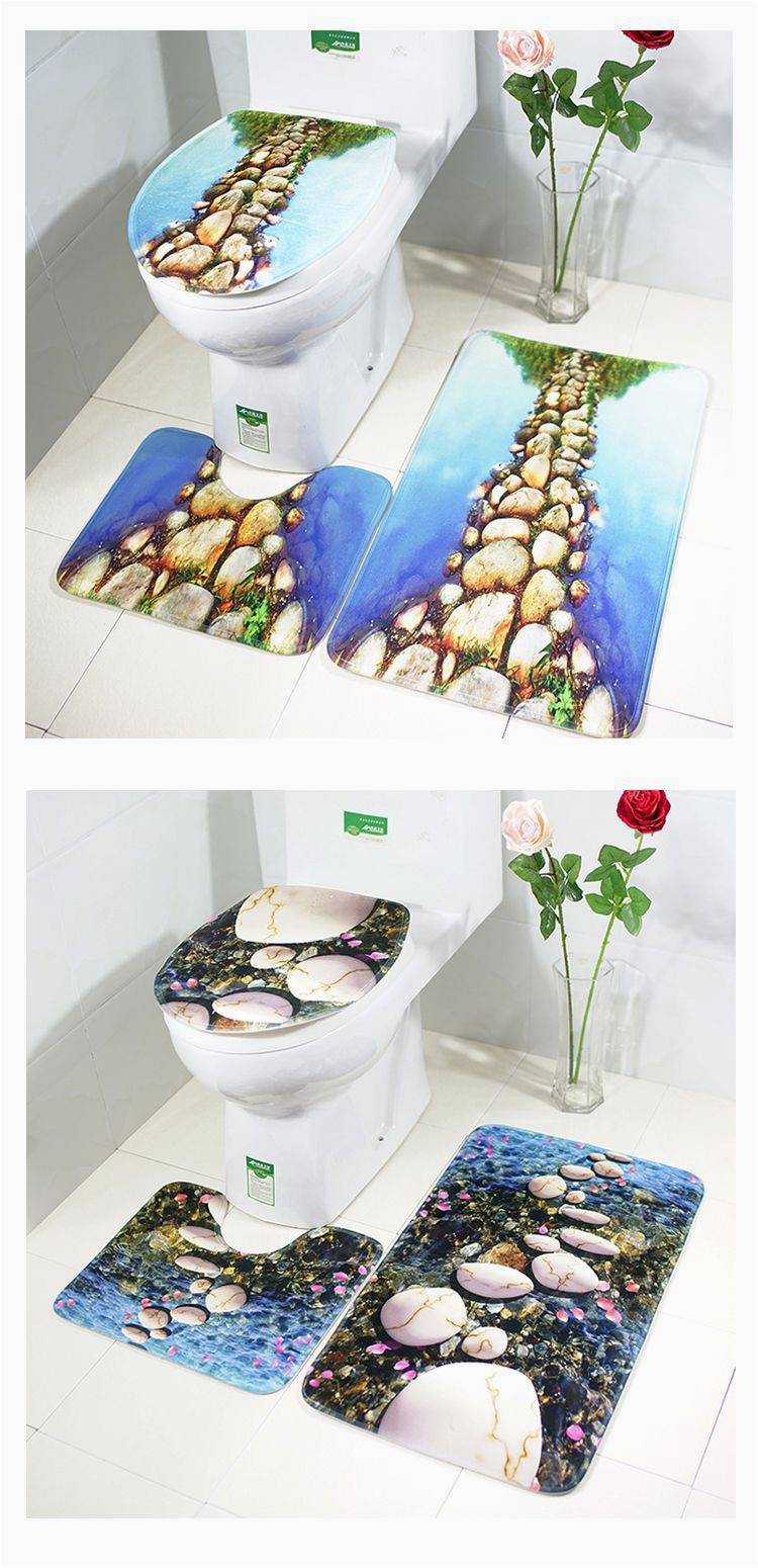 Kids Bathroom Rug Sets Hd Printing Bathroom Mat Set 3pcs Stone Pattern Europe Foam