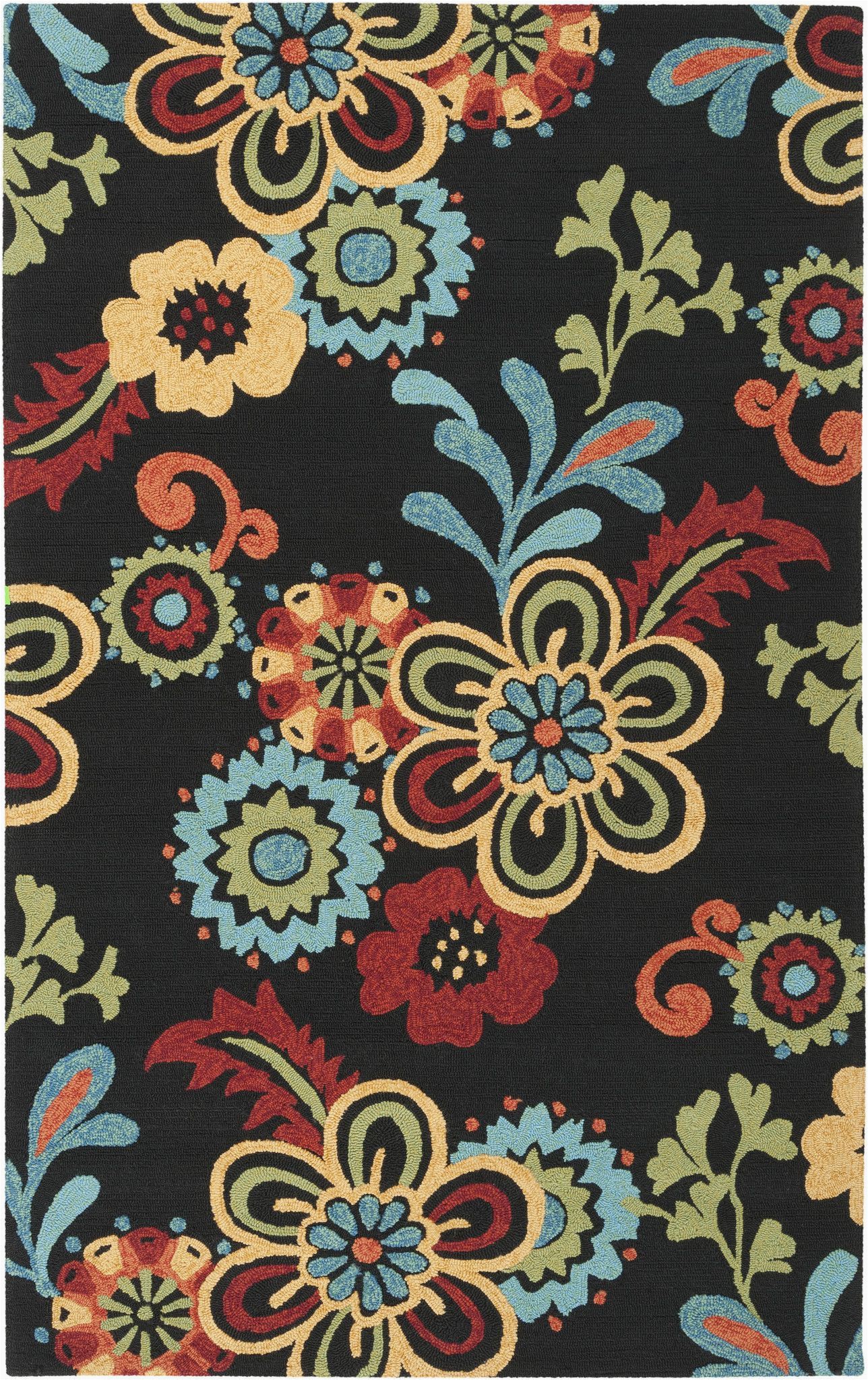 Maples Paisley Floral area Rug Storm area Rug Black Multi Color