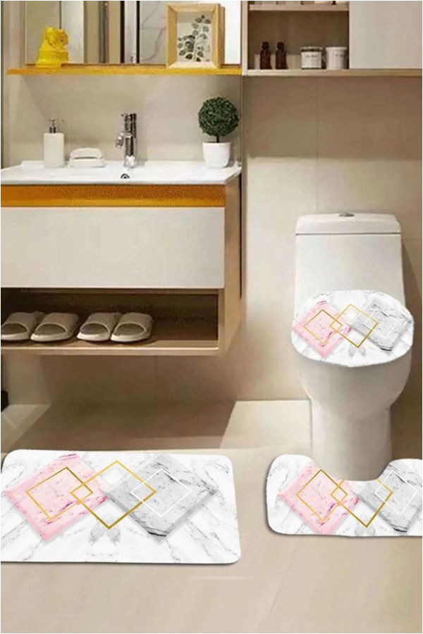 Marble Bathroom Rug Set 3pcs Marble Pattern Bathroom Mat Set In 2020
