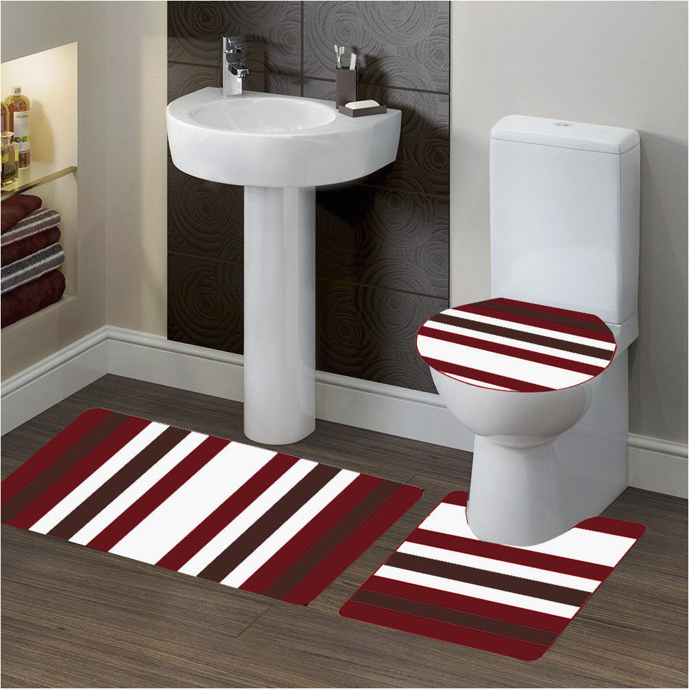 Maroon Bathroom Rug Sets 3 Pc 7 Stripe Burgundy High Quality Jacquard Bathroom