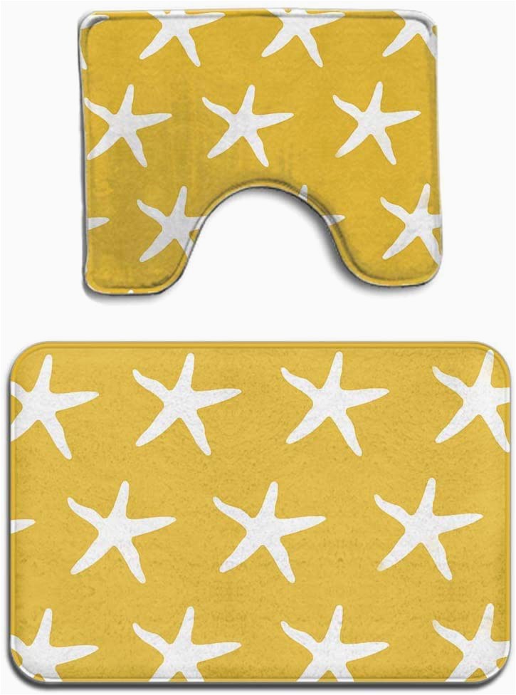 Mustard Color Bathroom Rugs Bath Mat Set 2 Piece Non Slip Pedestal and Bath Mat Set toilet Bathroom Rug New Mustard Yellow and White Starfish