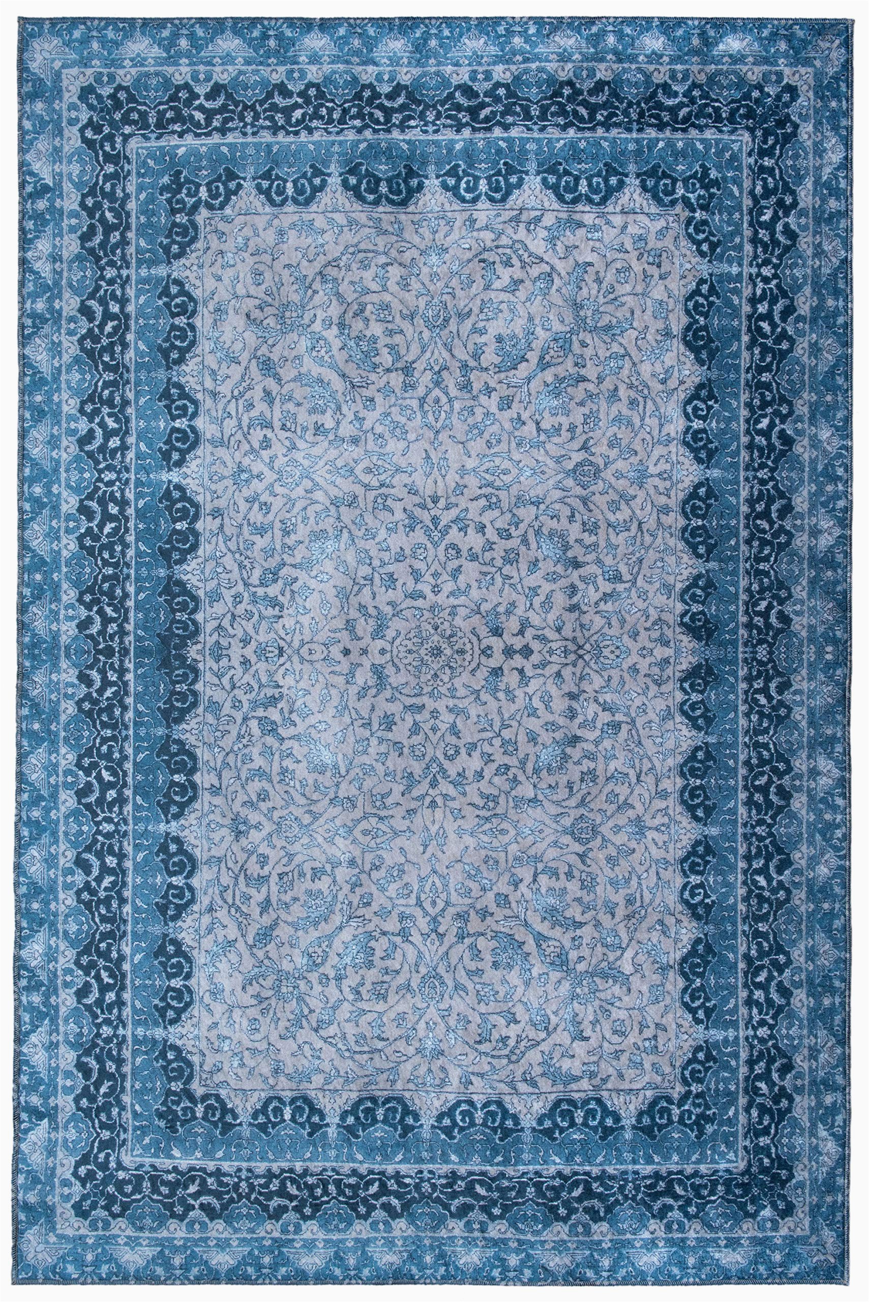 Non Skid Washable area Rugs Mylife Rugs Traditional Vintage Non Slip Machine Washable Printed area Rug Blue Grey 5 X7