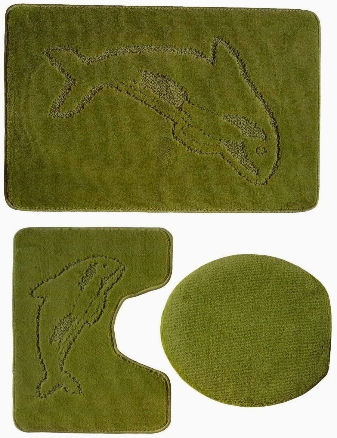 Olive Green Bath Rug Sets 3 Piece Bathroom Set Dolphin Design with Cut Out – Bath Mat
