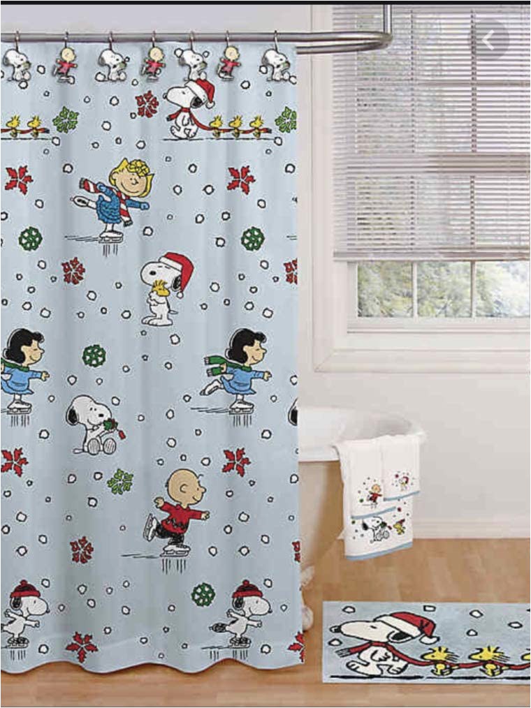 Peanuts Holiday Bath Rug Peanuts Snoopy Holiday Skating Christmas Shower Curtain & Hooks Set