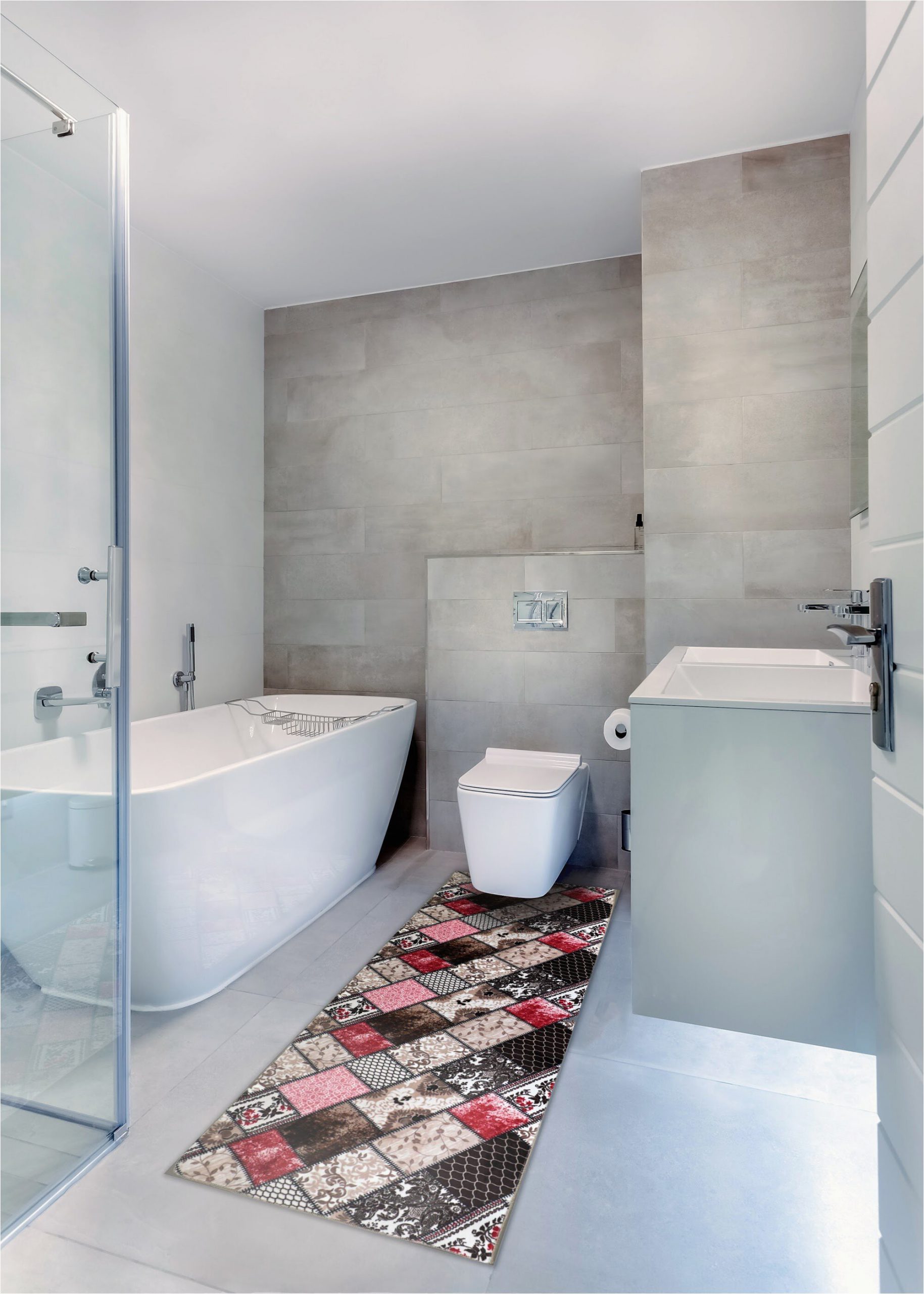 Red and Gray Bathroom Rugs Bunce Print Absorbent soft Multiple Non Slip Patchwork Bath Rug