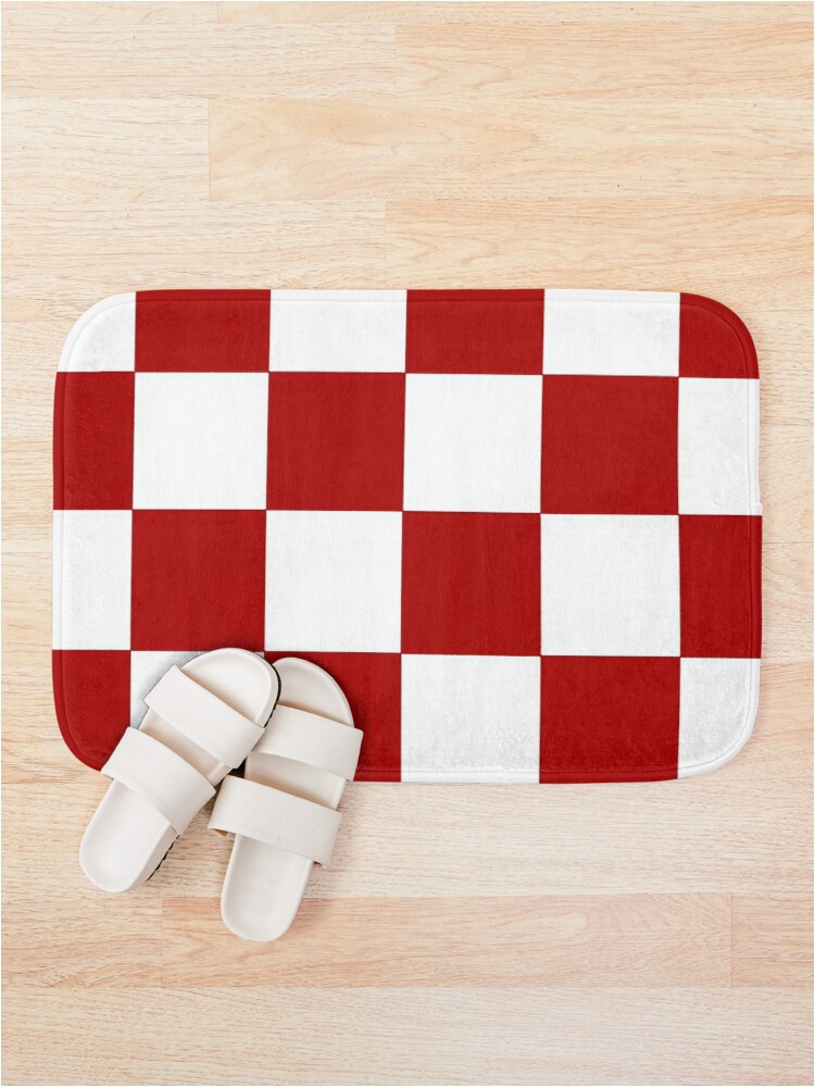 Red and White Bath Rug Liverpool Checkered Flag Red and White