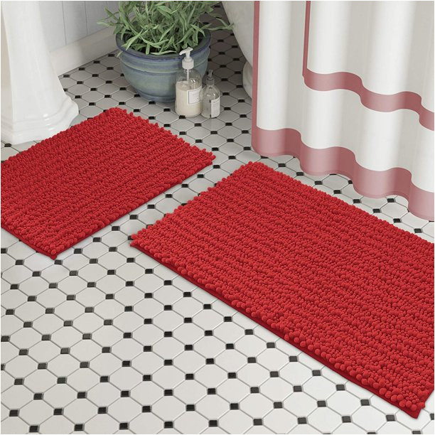 Red Bathroom Rugs Walmart Zebrux Non Slip Thick Shaggy Chenille Bathroom Rugs, Bath Mats for Bathroom Extra soft and Absorbent – Striped Bath Rugs Set for Indoor/kitchen (20 X …